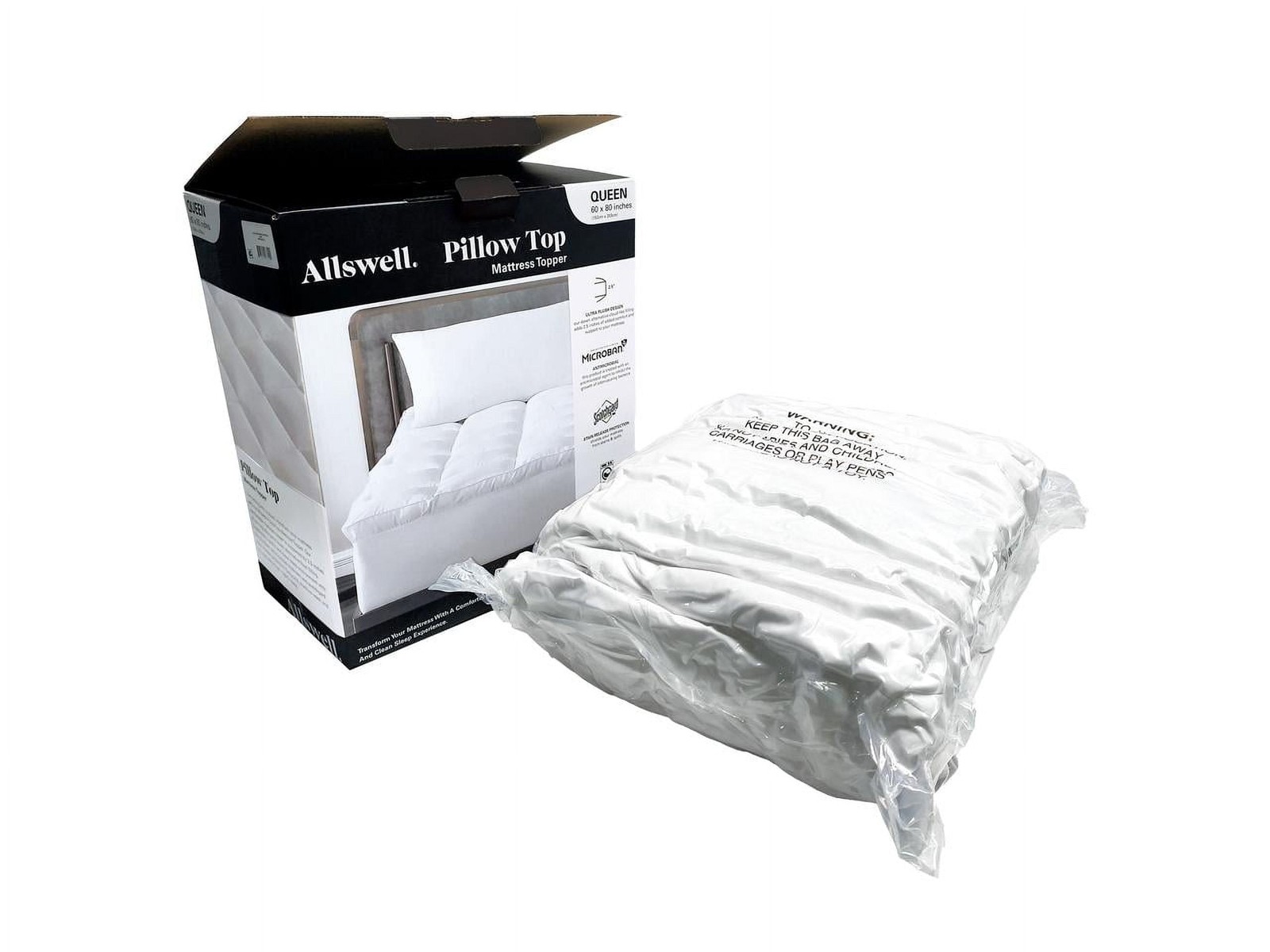 Allswell Ultra Plush Pillow Top Mattress Topper, King,Microfiber,NEW