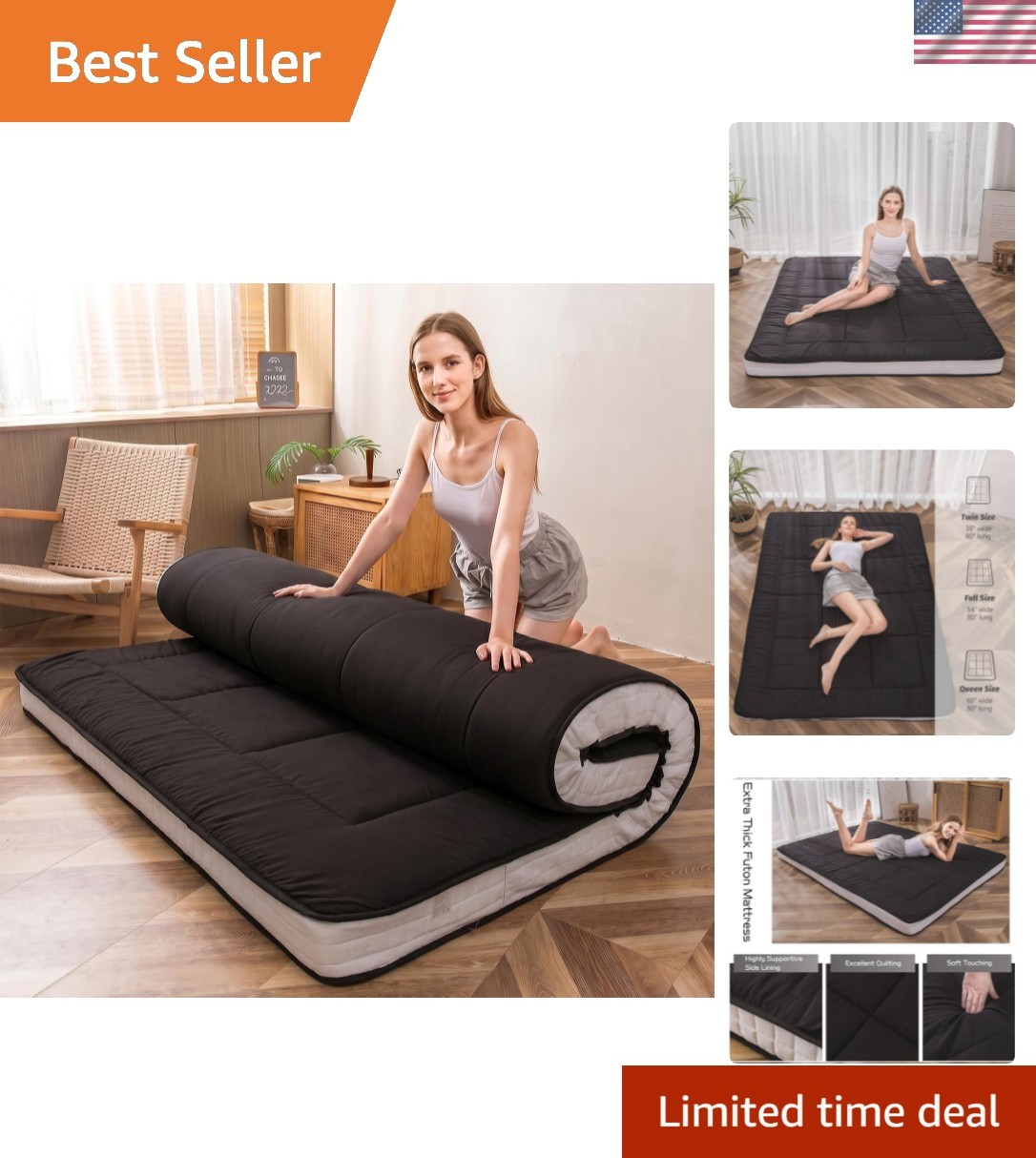 Futon Mattress, Padded Japanese Floor Mattress Quilted Mattress Topper, Extra…