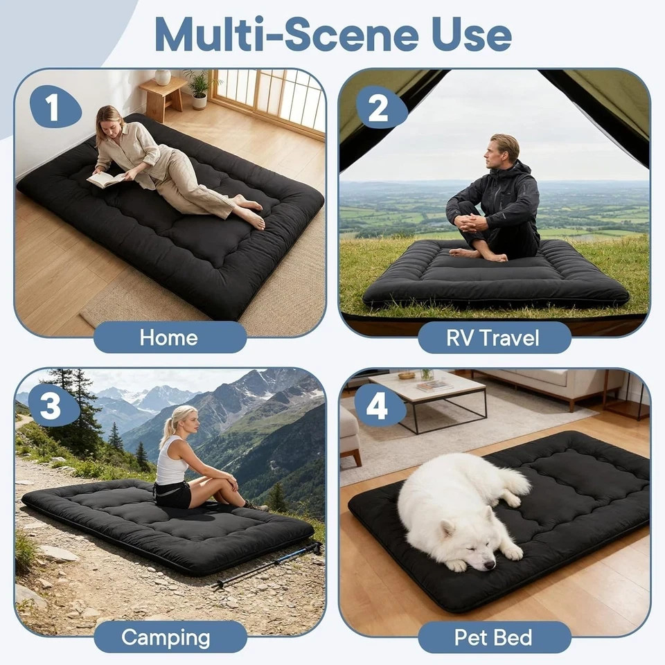4″ Roll Up Floor Mattress Japanese Foldable Futon Mat Tatami w/ Removable Cover
