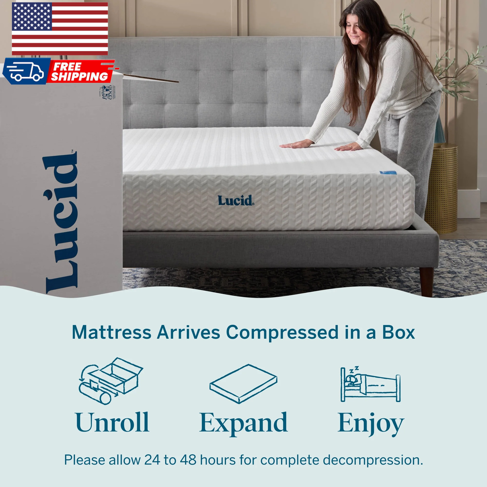 Lucid Refresh 10″ Dual-Layer Gel Memory Foam Mattress Firm Cooling Bed in a Box