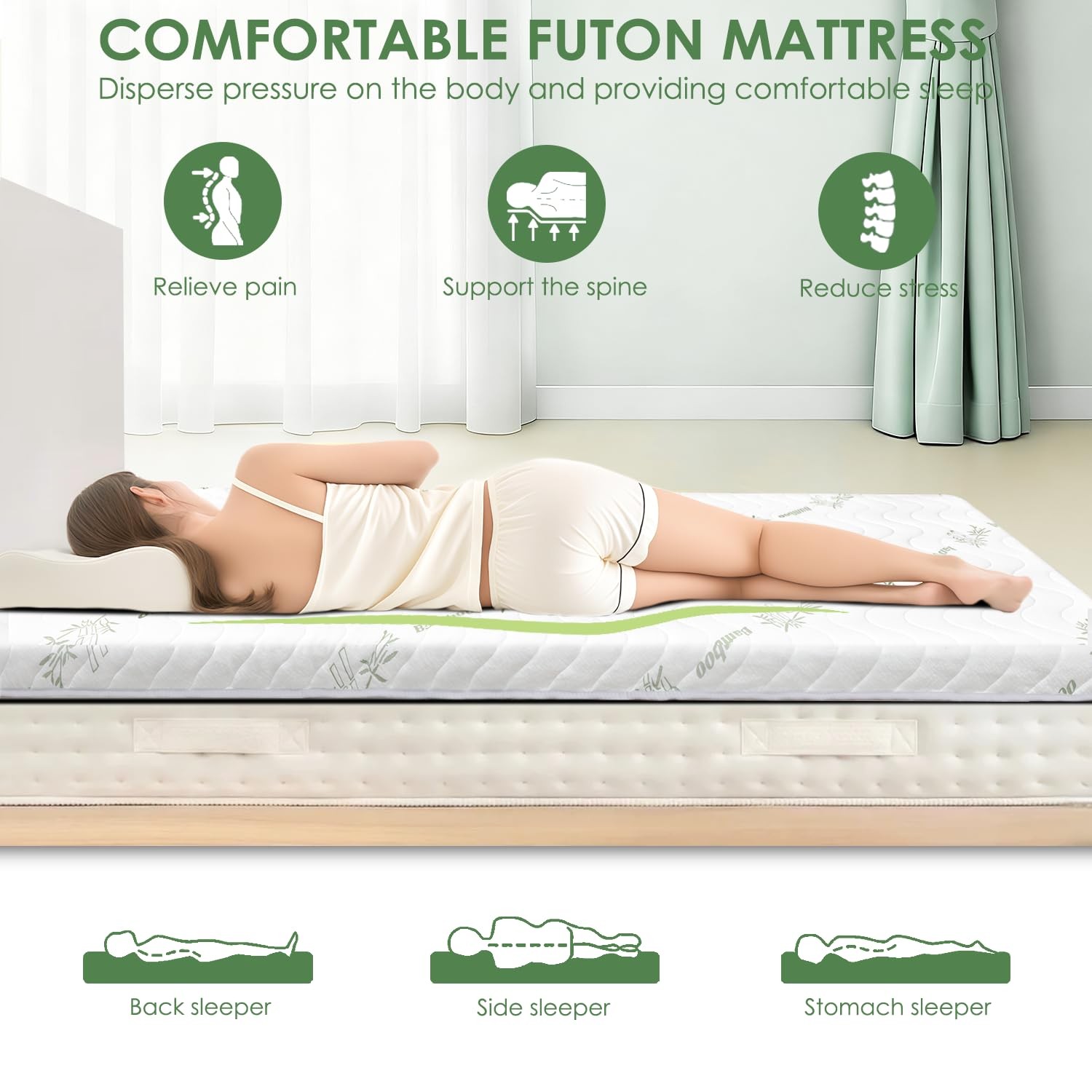 Japanese Floor Mattress Viscose Derived from Bamboo, 100% High Density Foam, …