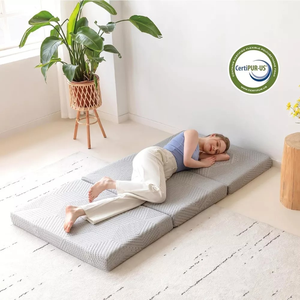 Tri Fold Memory Foam Mattress Single 4″ Folding Portable Travel Sleeping Guest