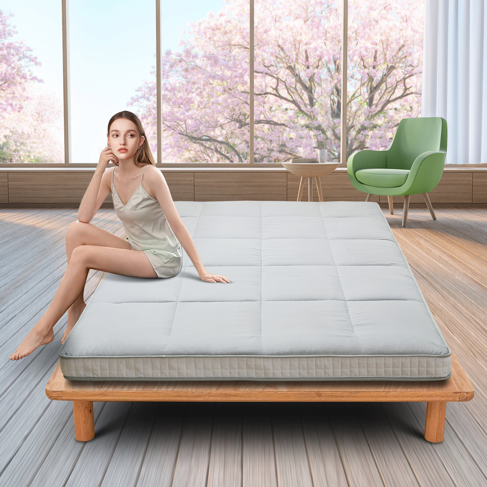 SUNYRISY Twin Japanese Floor Tatami Mattress Futon Mattress Tatami Pad，Gray