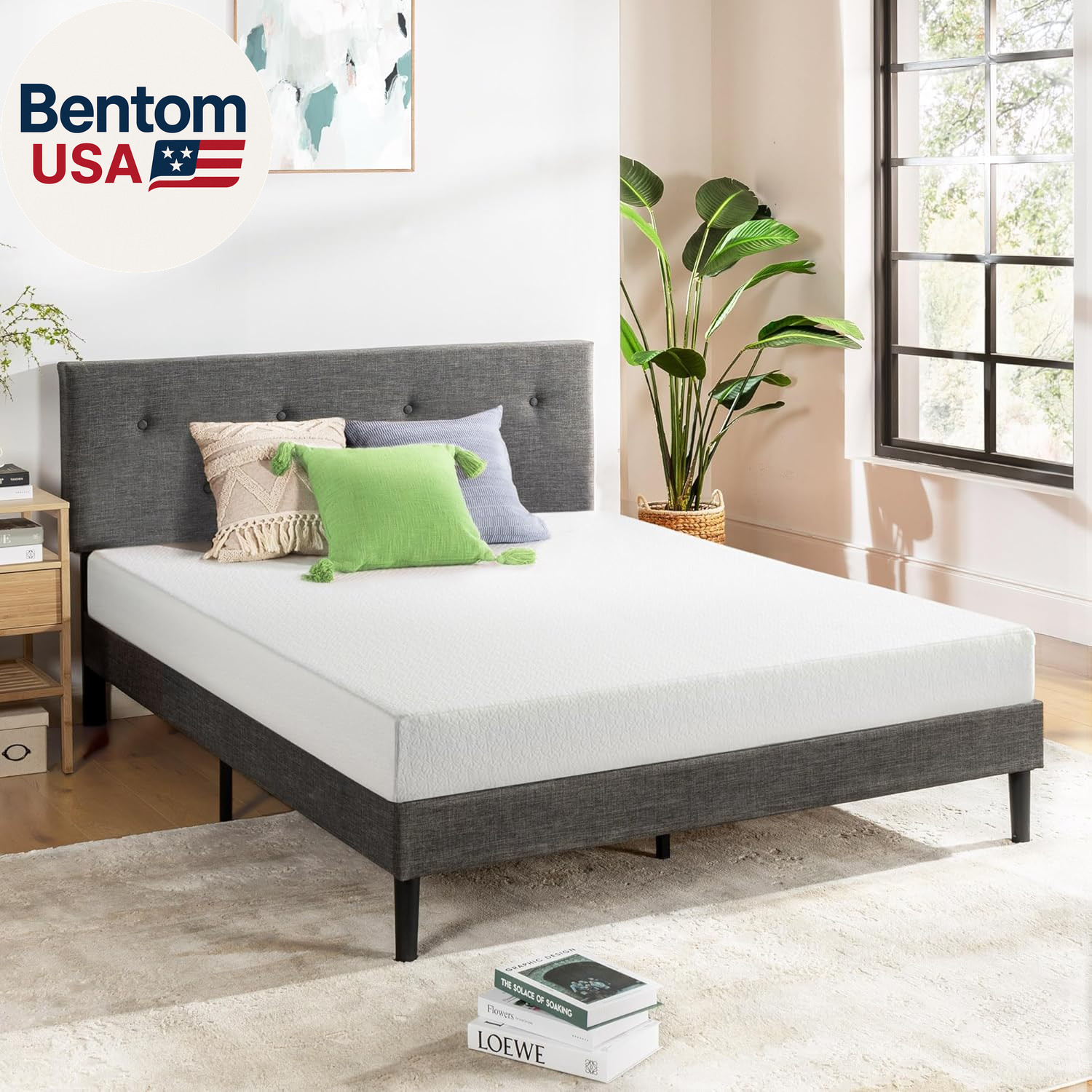6 Inch Twin Mattress Bed-In-A-Box, Green Tea Memory Foam, White