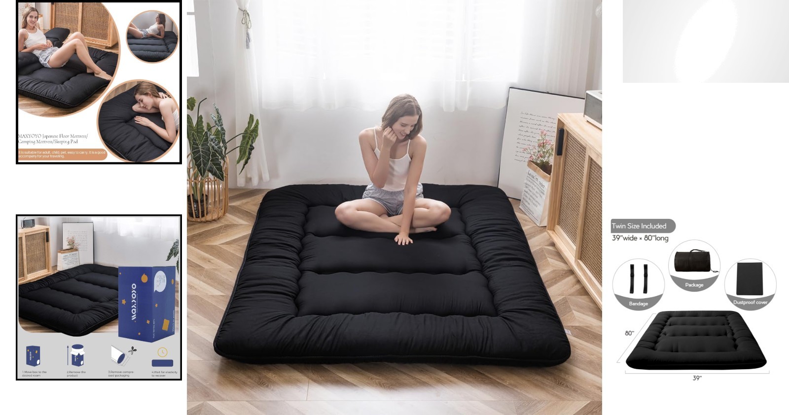Tatami Style Futon Mattress, 4-Inch Thick & Portable – Perfect for Sleepovers
