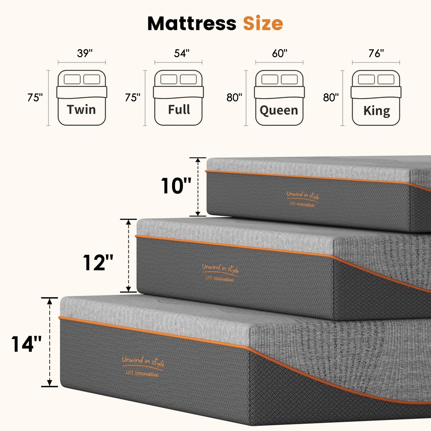 14in Full/Queen/King Size Memory Foam Mattress Medium Soft CertiPUR-US Certified