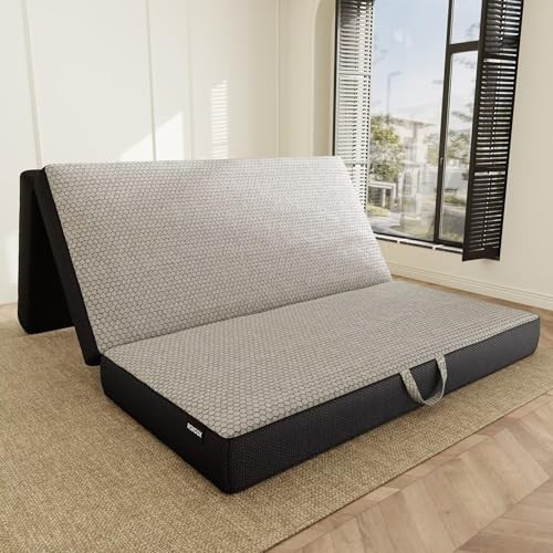 Memory Foam Trifold Mattress Portable Floor Bed 6 Inch, Queen 6 Inch-Grey