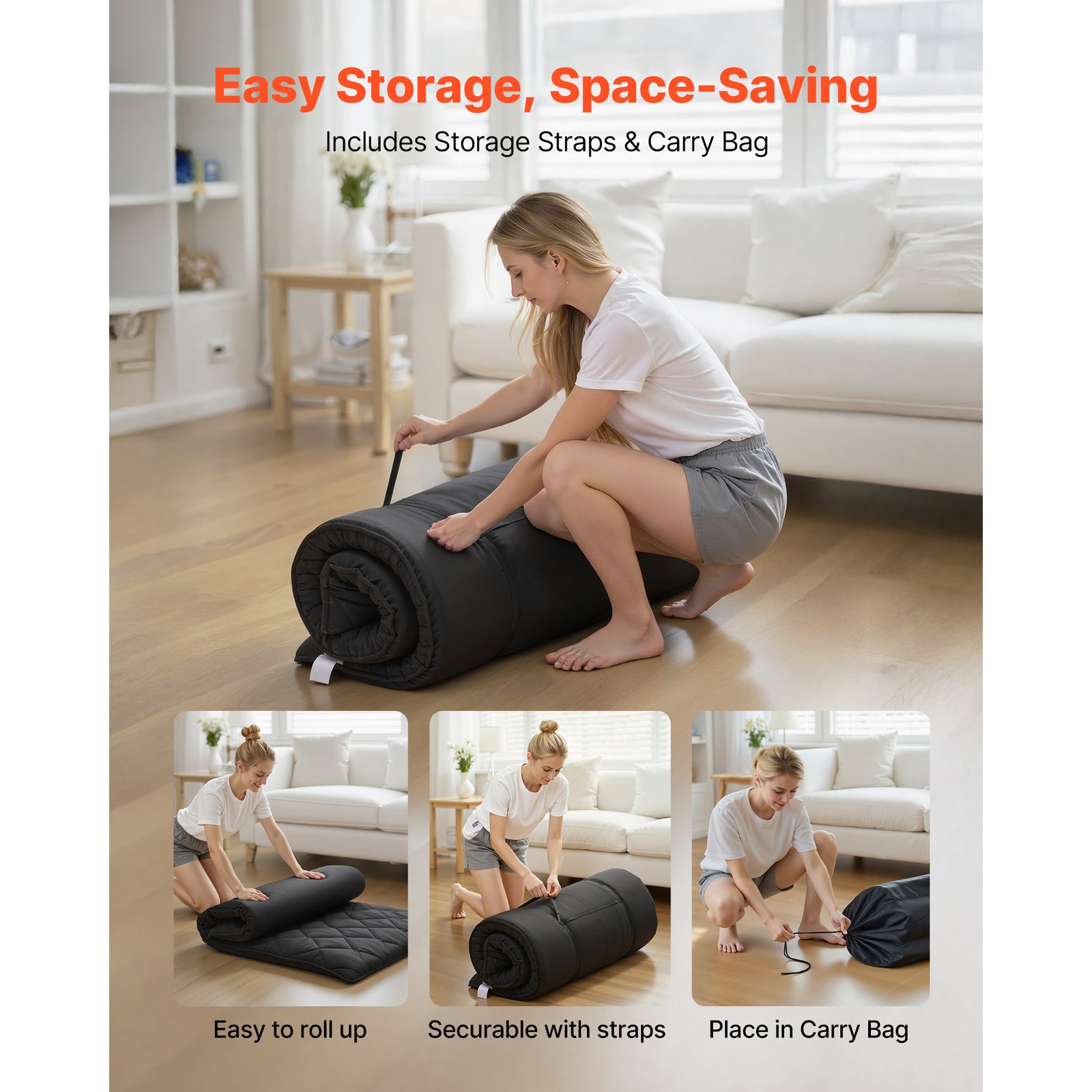 Uimoso Japanese Twin Tatami Mattress Foldable Futon Mat with Storage Bag Black