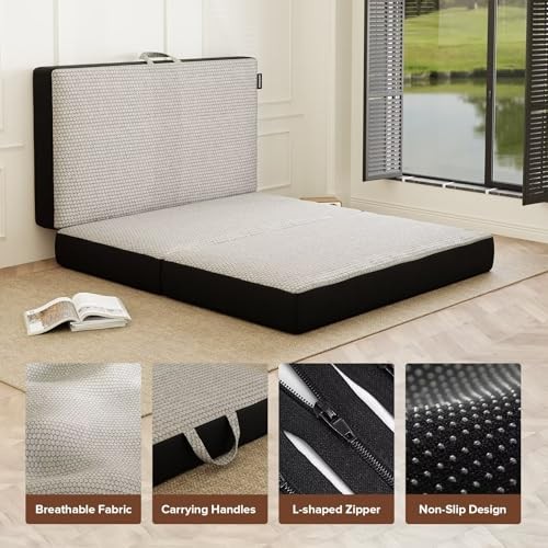 Grey Memory Foam Trifold Mattress – 6″ – Full – Portable Floor Bed