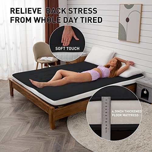 Dr.Futon Japanese Floor Futon Mattress Extra Thick Folding Roll Up Full Black