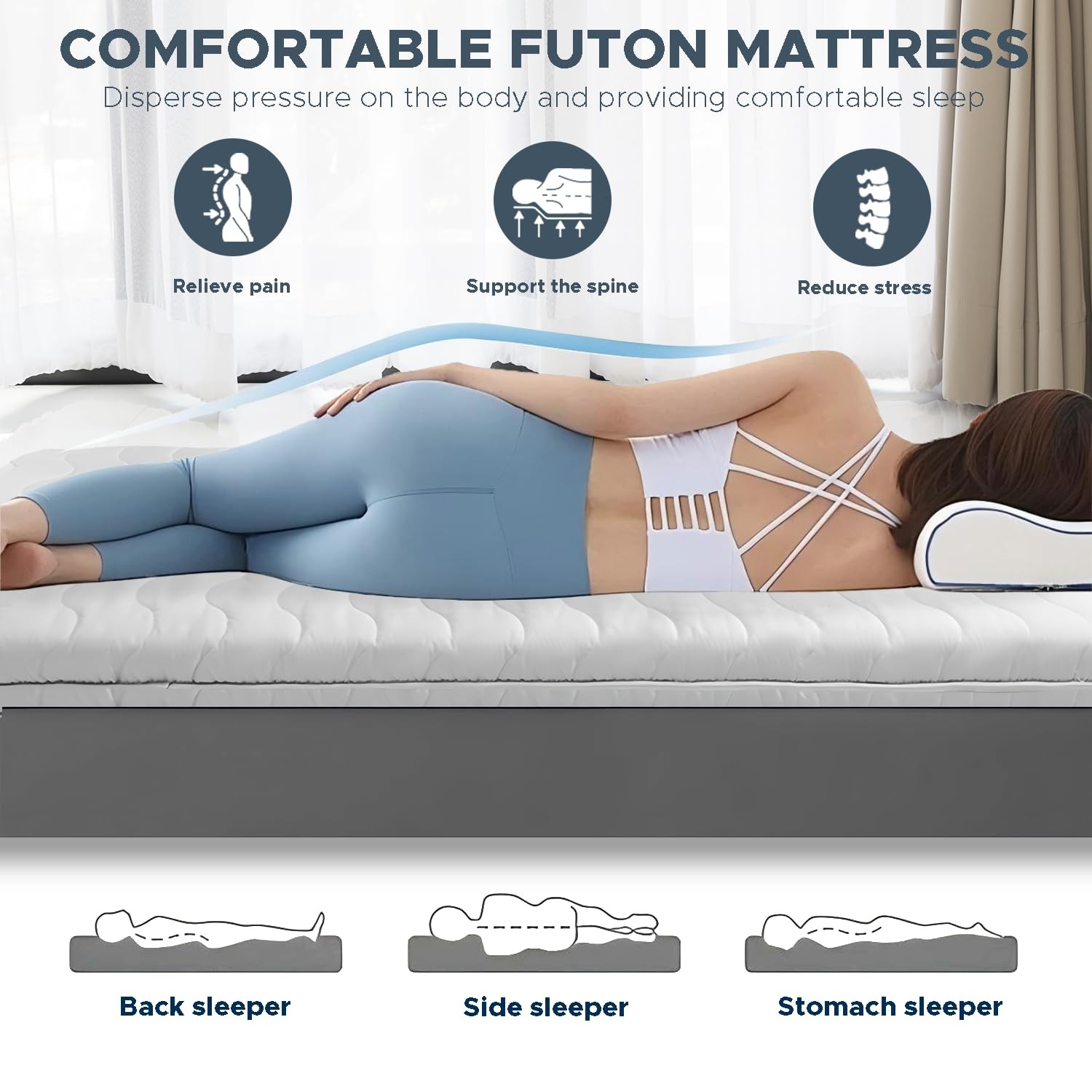 Japanese Futon Floor Mattress, 100% High Density Comfortable Foam, 3.5″ Thick…