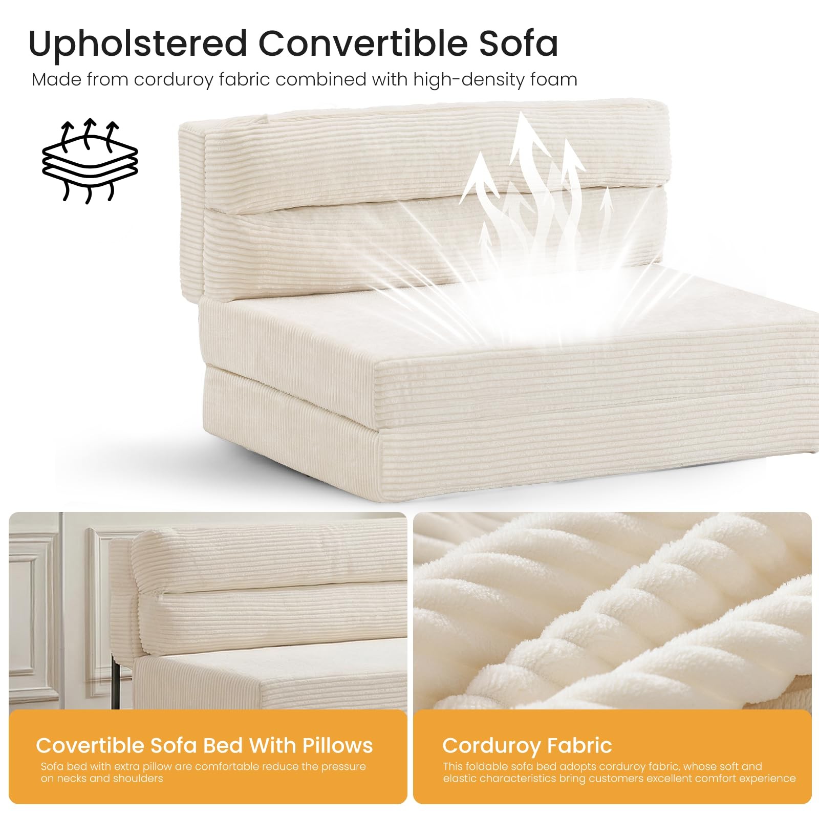 Folding Mattress, 3 in 1 Convertible Sofa Bed Fold Out Couch Bed Floor Couch …