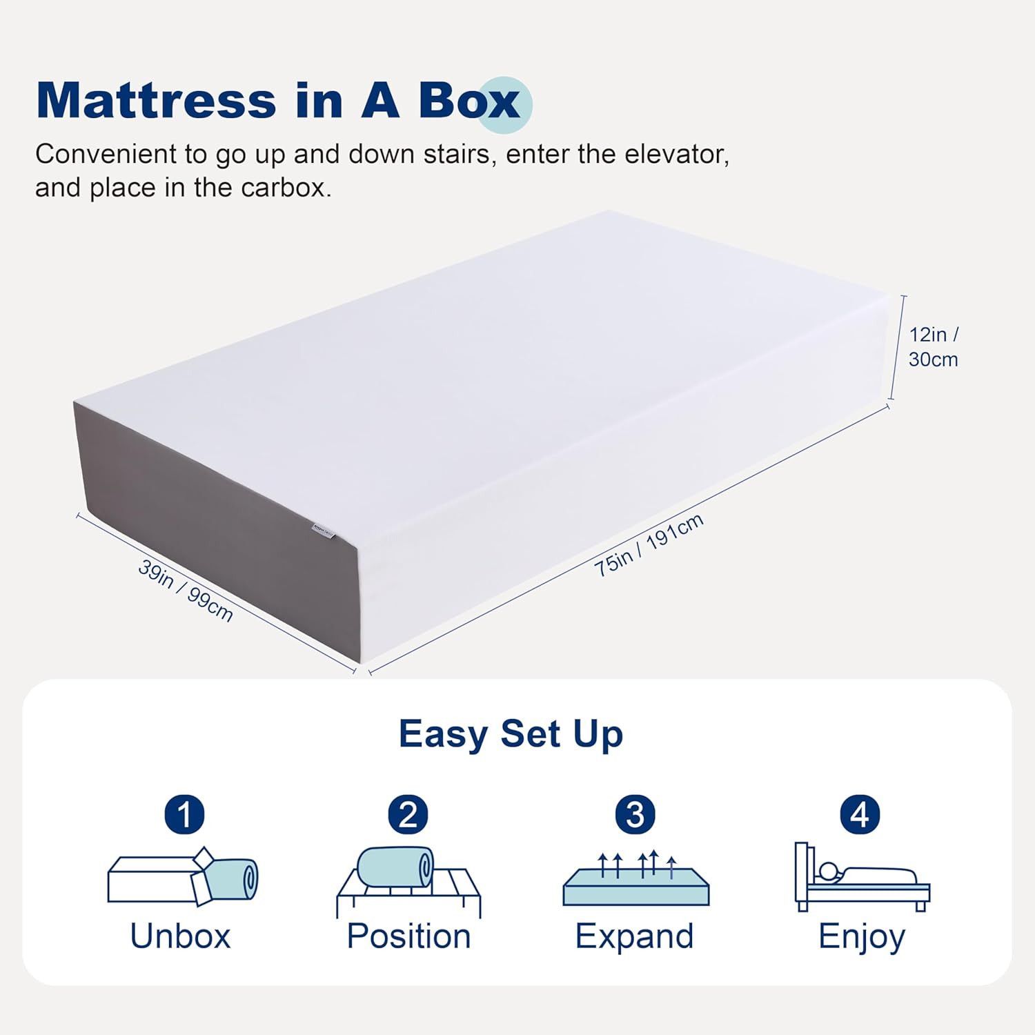 Medium Firm Memory Foam Mattress, Breathable, 12 Inch, Twin, White/Grey