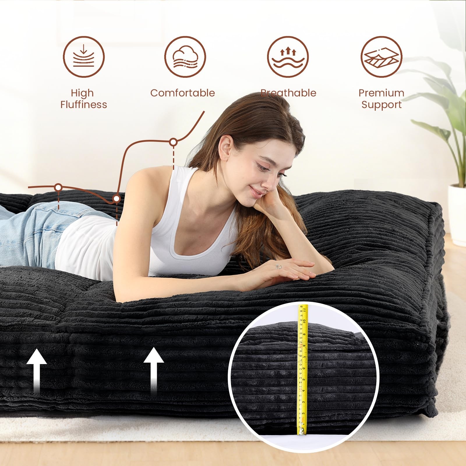 10 Inch Thick Futon Mattress, Shredded High Density Foam Floor Mattress, Port…