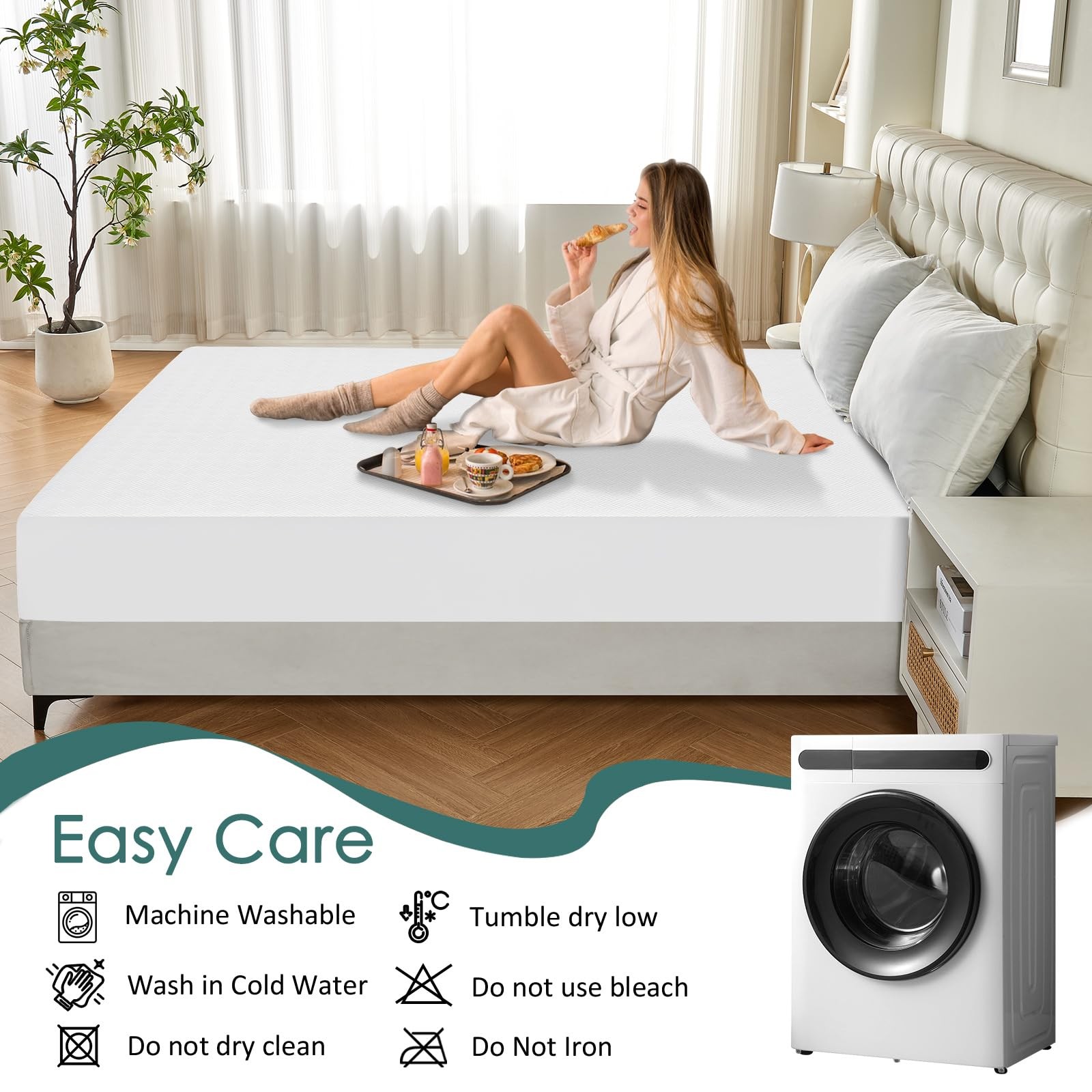 100% Waterproof Queen Mattress Protector, Breathable Cooling 3D Queen, White