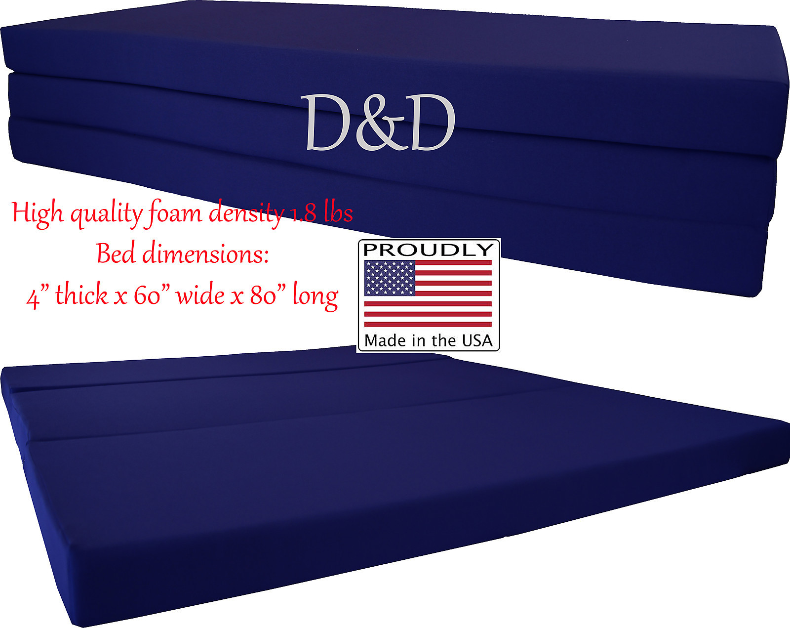 Queen Navy 4 x 60 x 80 Shikibuton Trifold Foam Bed, High Foam Density 1.8 lb