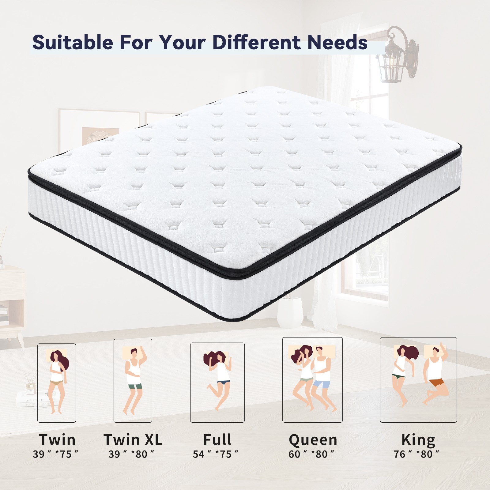 12″Queen Size In A Box Gel Memory Foam Pocket Spring Hybrid Mattress Medium Firm