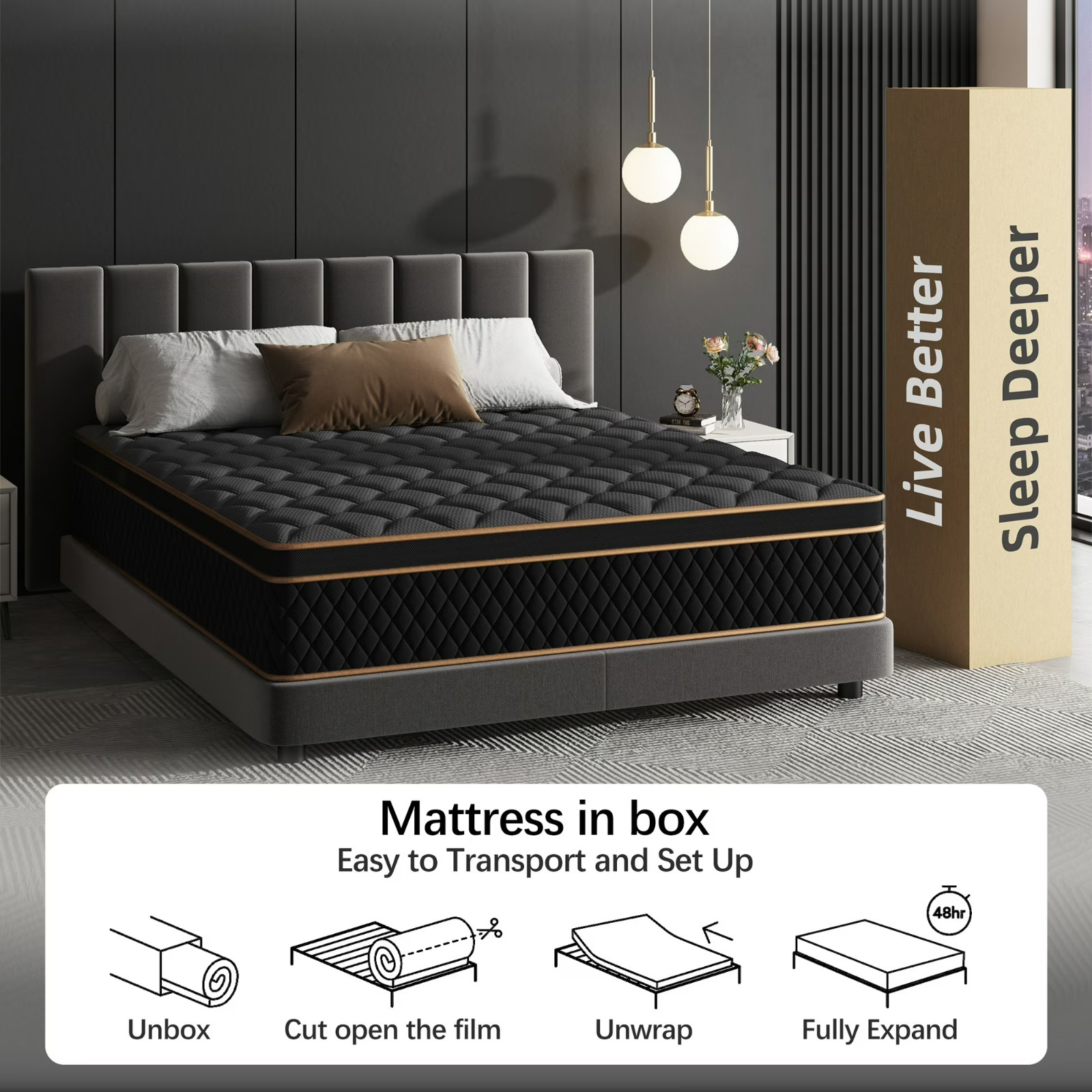 12″ Colchon King Gel Memory Foam Hibrido Cama King Medium Firm Mattress Hybrid