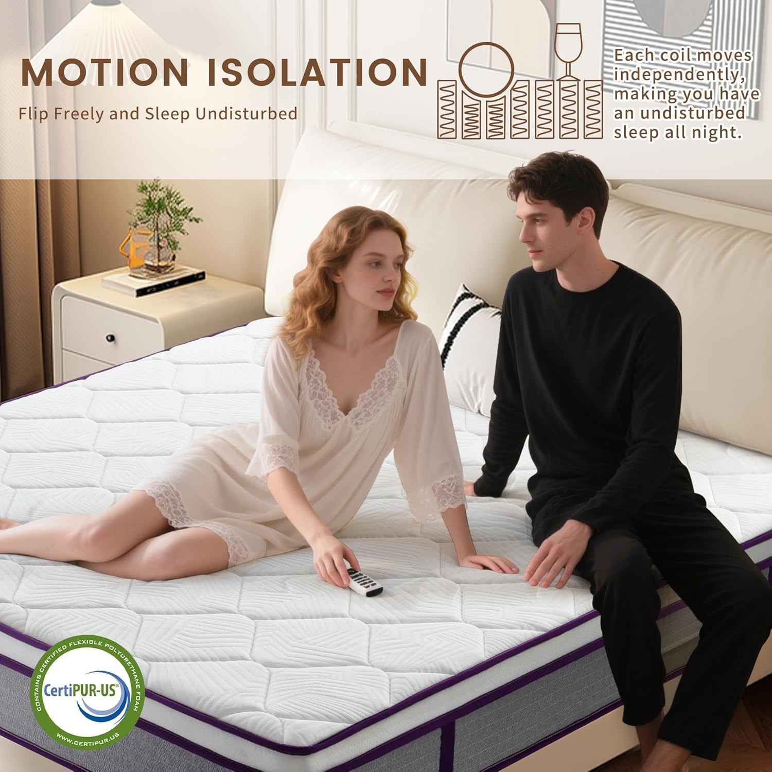 12″ Queen Hybrid Mattress – Gel Memory Foam & Pocket Coils for Comfort