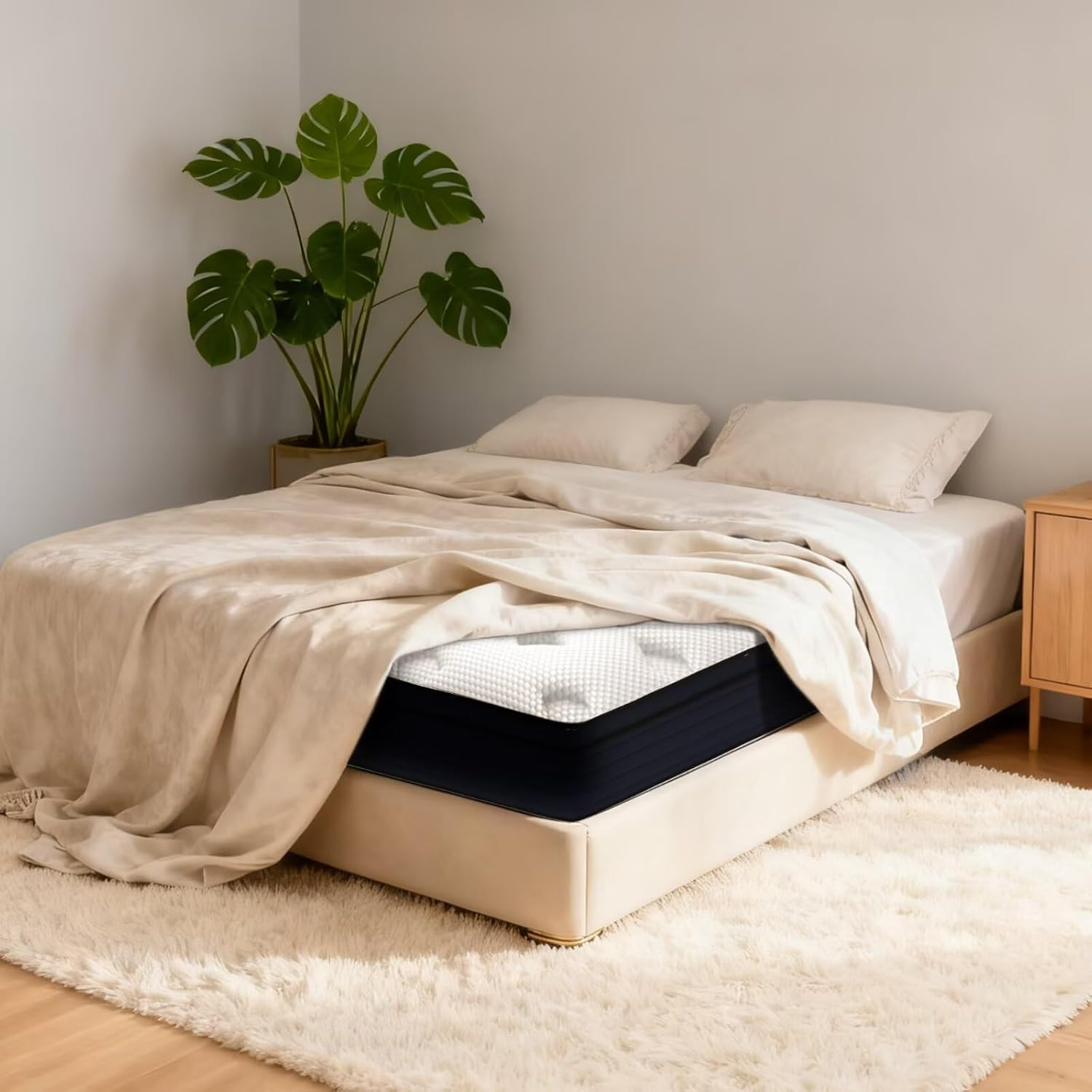 Full Size Mattress, 14 Inch Hybrid Bed in a Box, Green Tea & Cooling Gel Memory