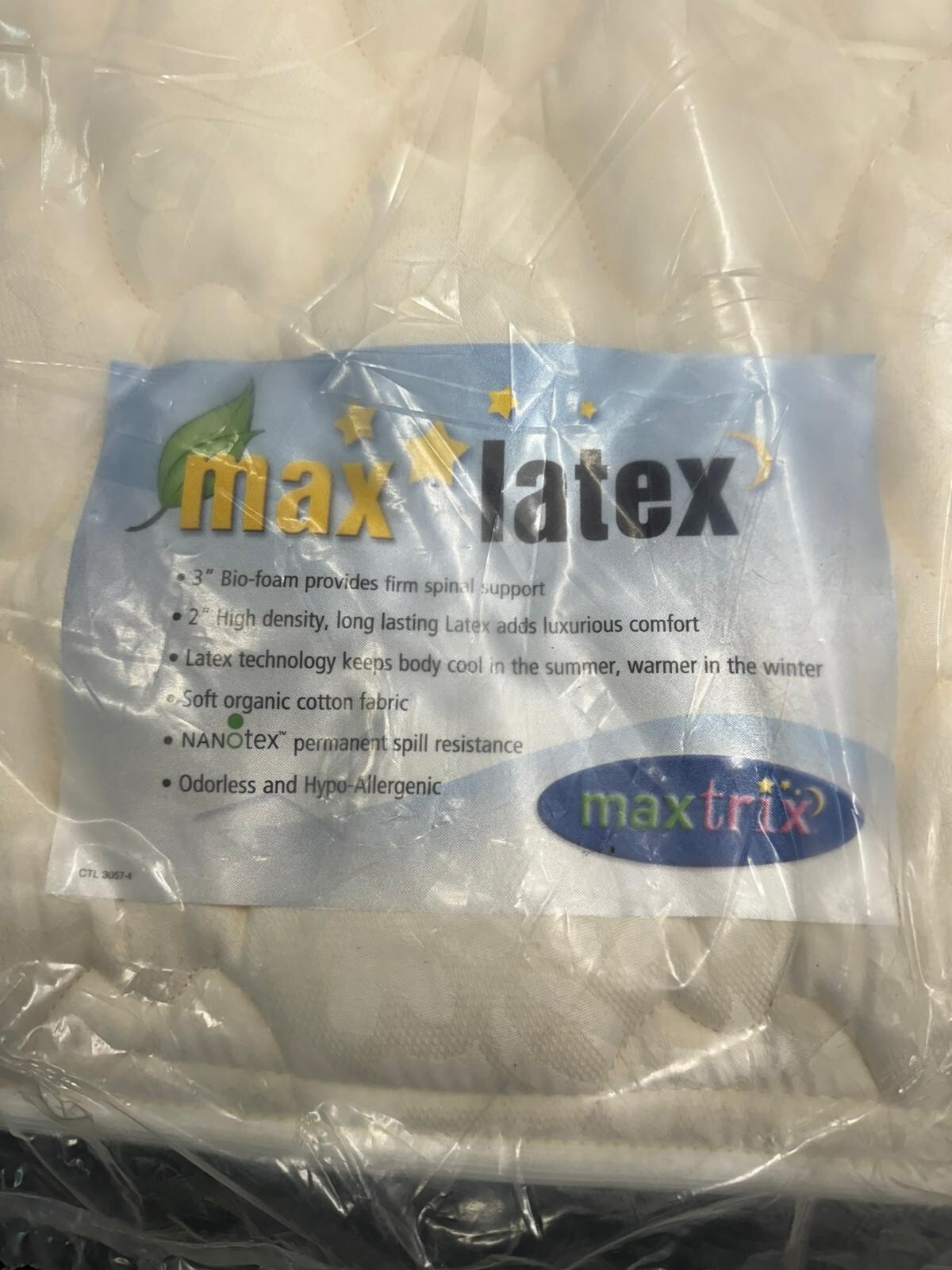 HSM Hickory Bedding 3″ Twin Latex Mattress Organic Cotton Nanotex 73 x 37.5 x 5″