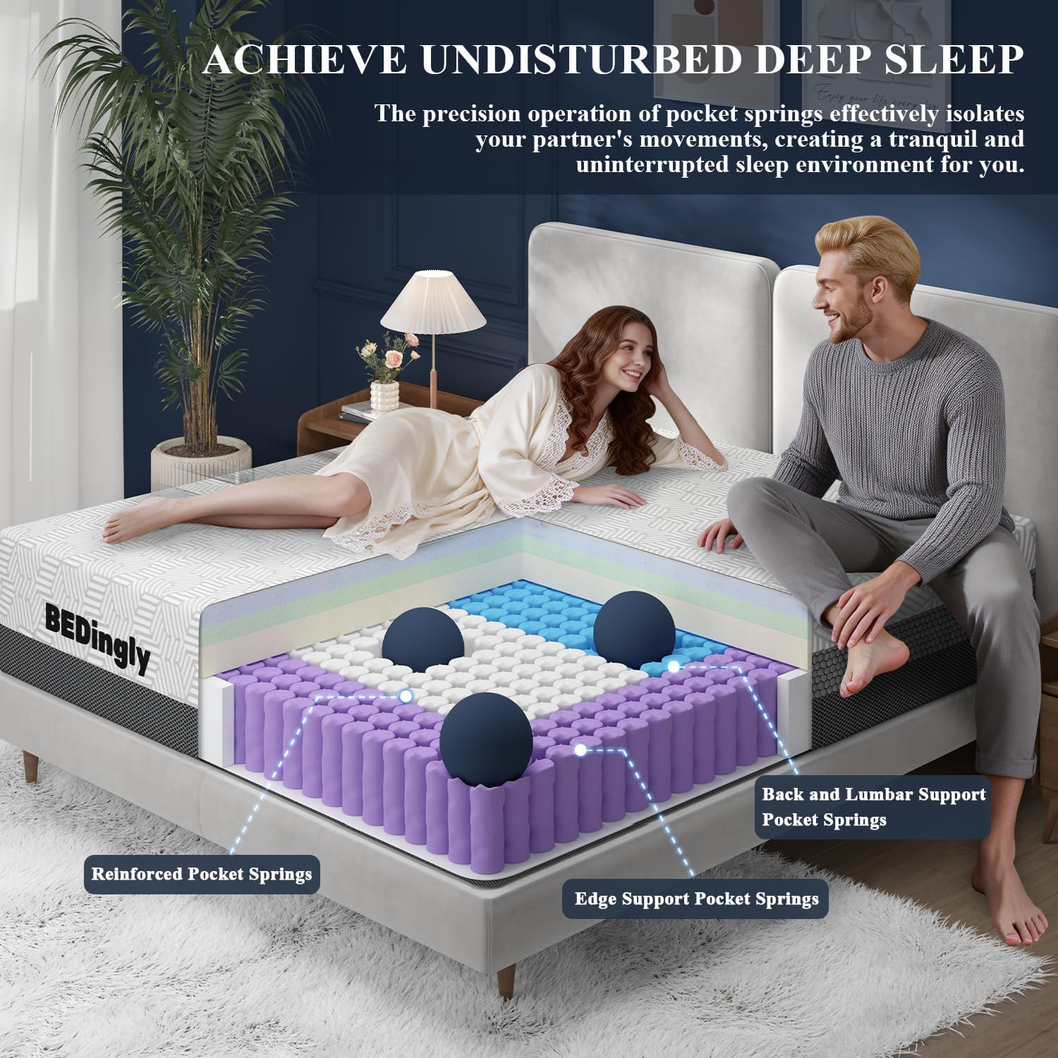 Luxury 14″ Firm King Mattress with Cool Gel Foam & Pocket Springs, 365-Night Tri