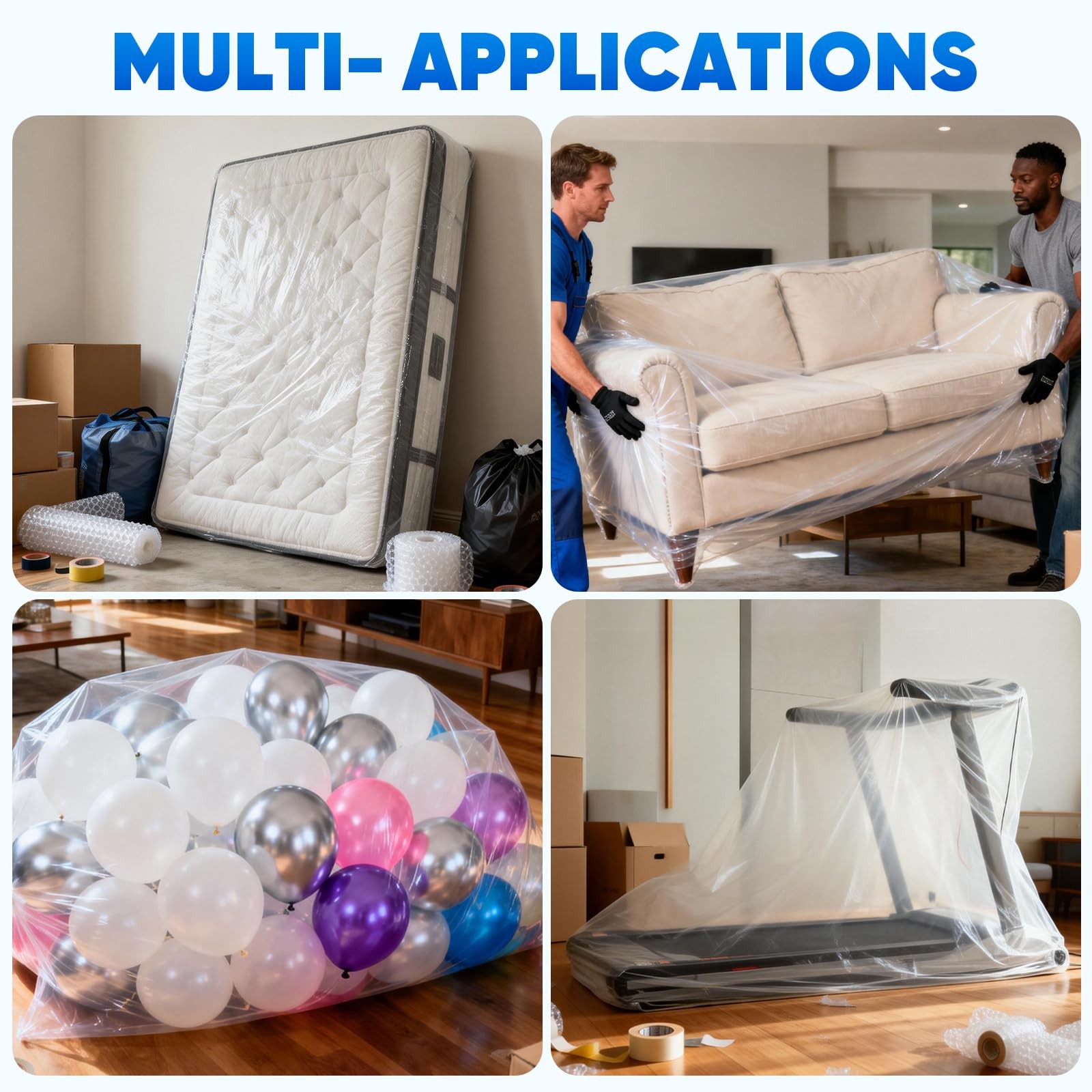 TICONN 2PK Plastic Mattress Bag for Moving Storage, Full/Full XL, White