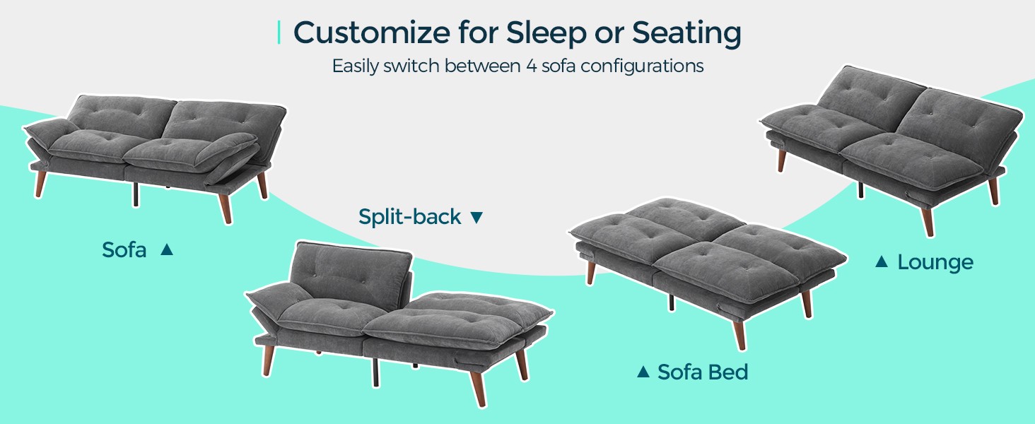 Futon Sofa Bed, 70″ Chenille Futon Couch with Adjustable