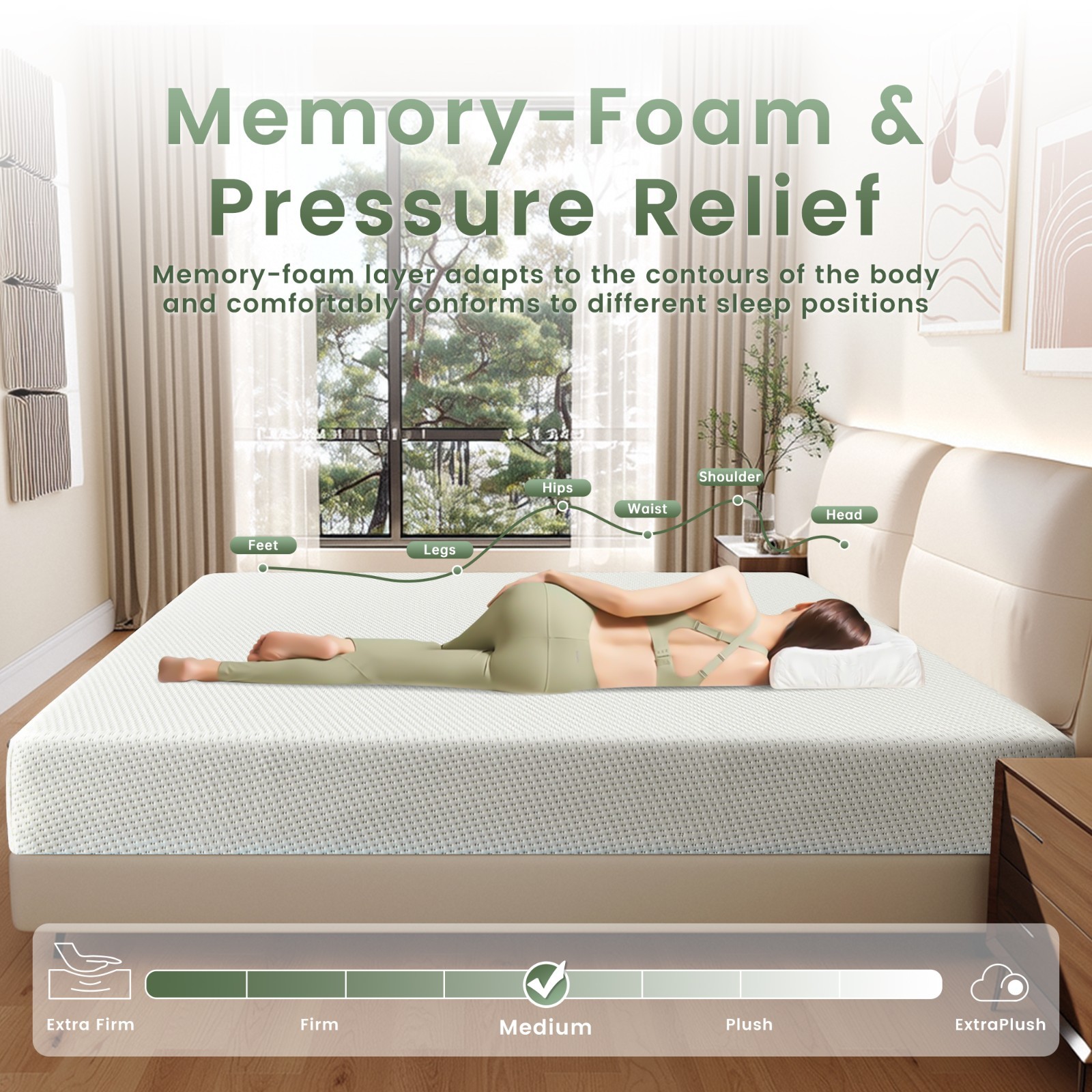 5″ 6″ Breathable Green Tea Comfortable Gel Memory Foam Mattress Pressure Relief