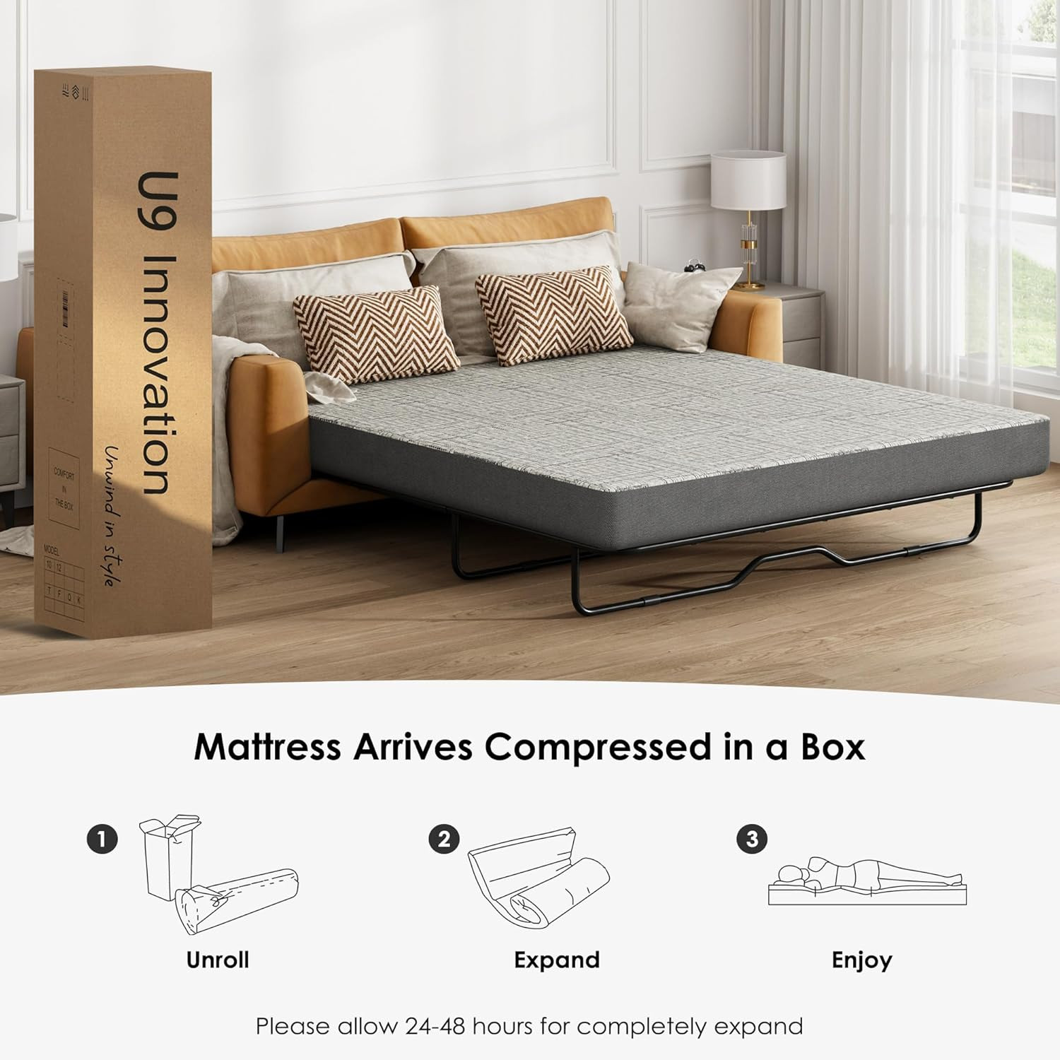 Full Size Sofa Mattress，4-Inch Gel Memory Foam with Removable Washable Cover for