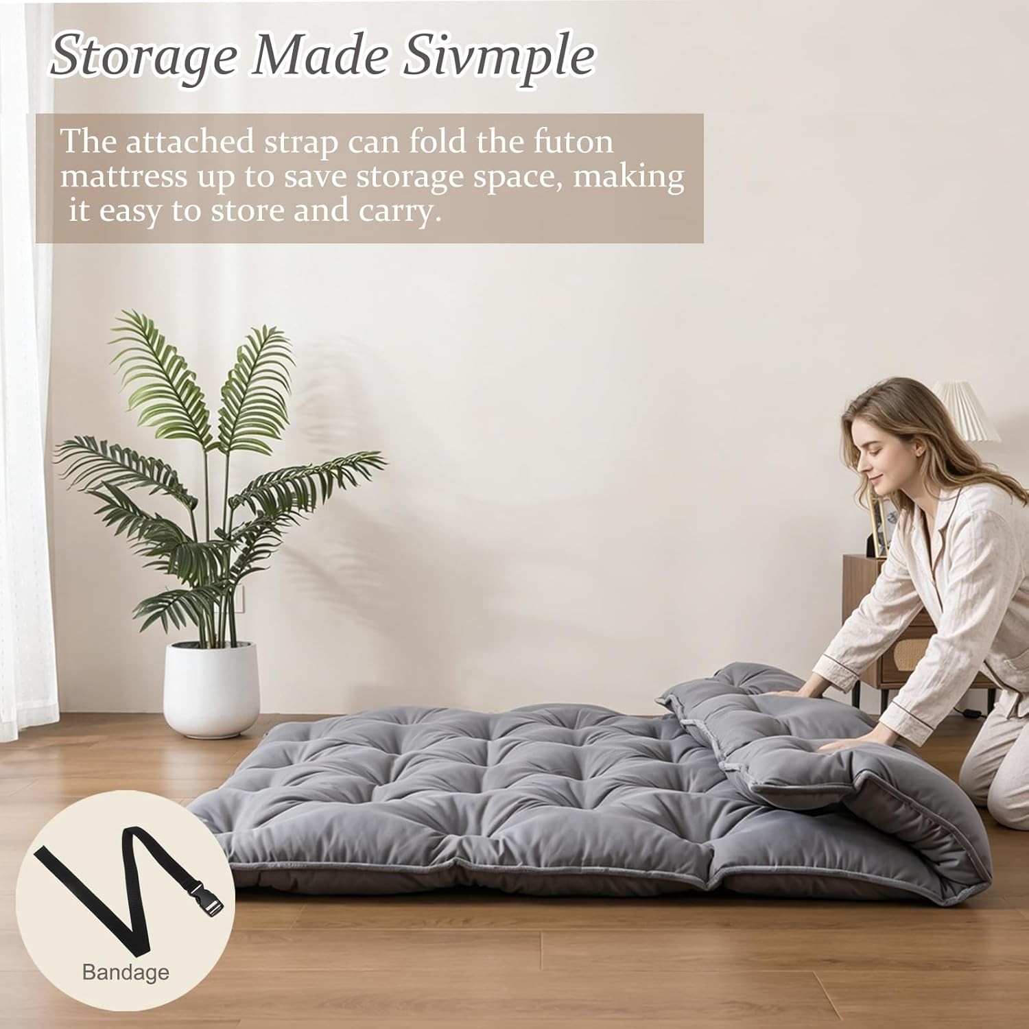 Japanese Futon Mattress Floor Mattress 3″ Tatami Mat,Shredded Memory Foam Fol…