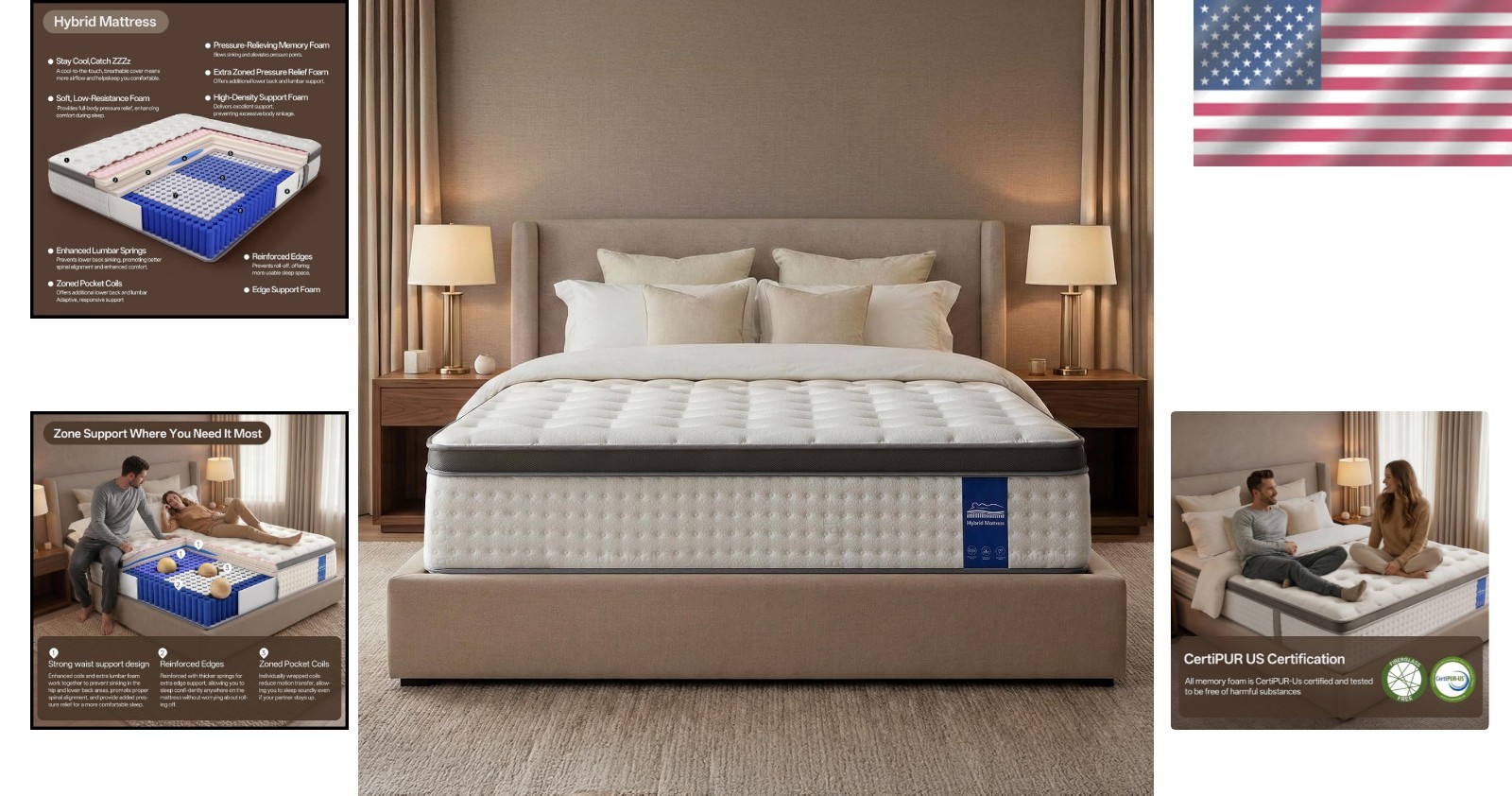 Queen Size 14-Inch Hybrid Mattress: Cooling Gel Memory Foam Medium Firm Support