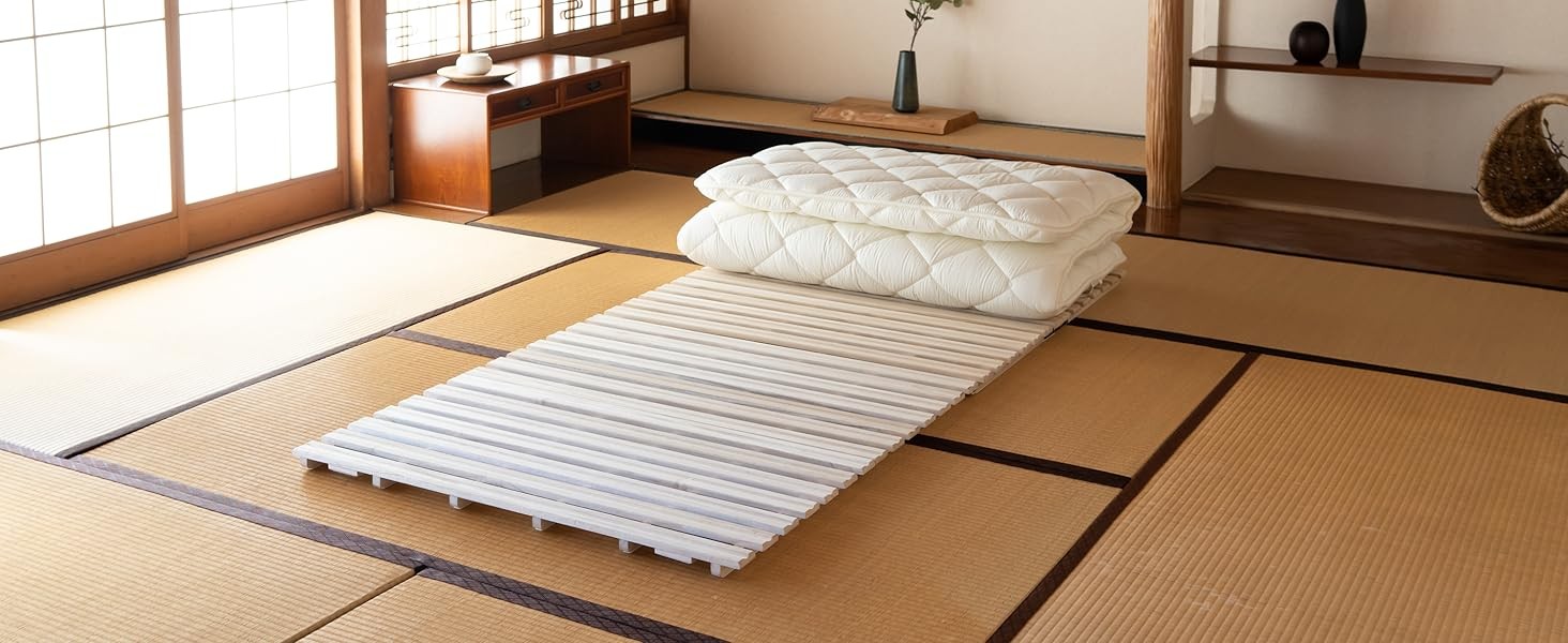 Wood Half-Fold-Type Slatted Bed Twin (38x78in) for Japanese Floor