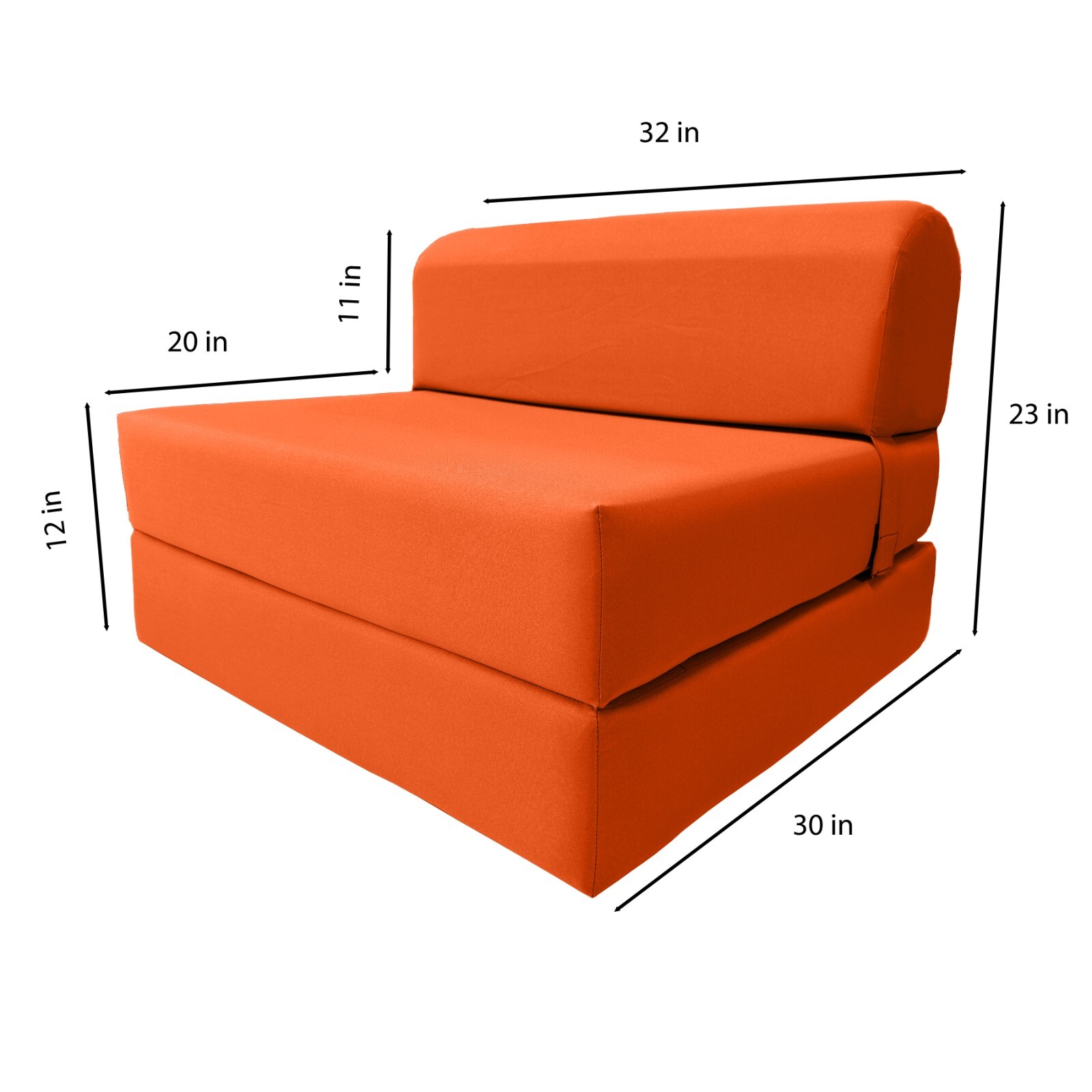 Orange 6x32x70 Sleeper Chair Folding Foam Bed, Foam Density 1.8 lbs Sofa Beds