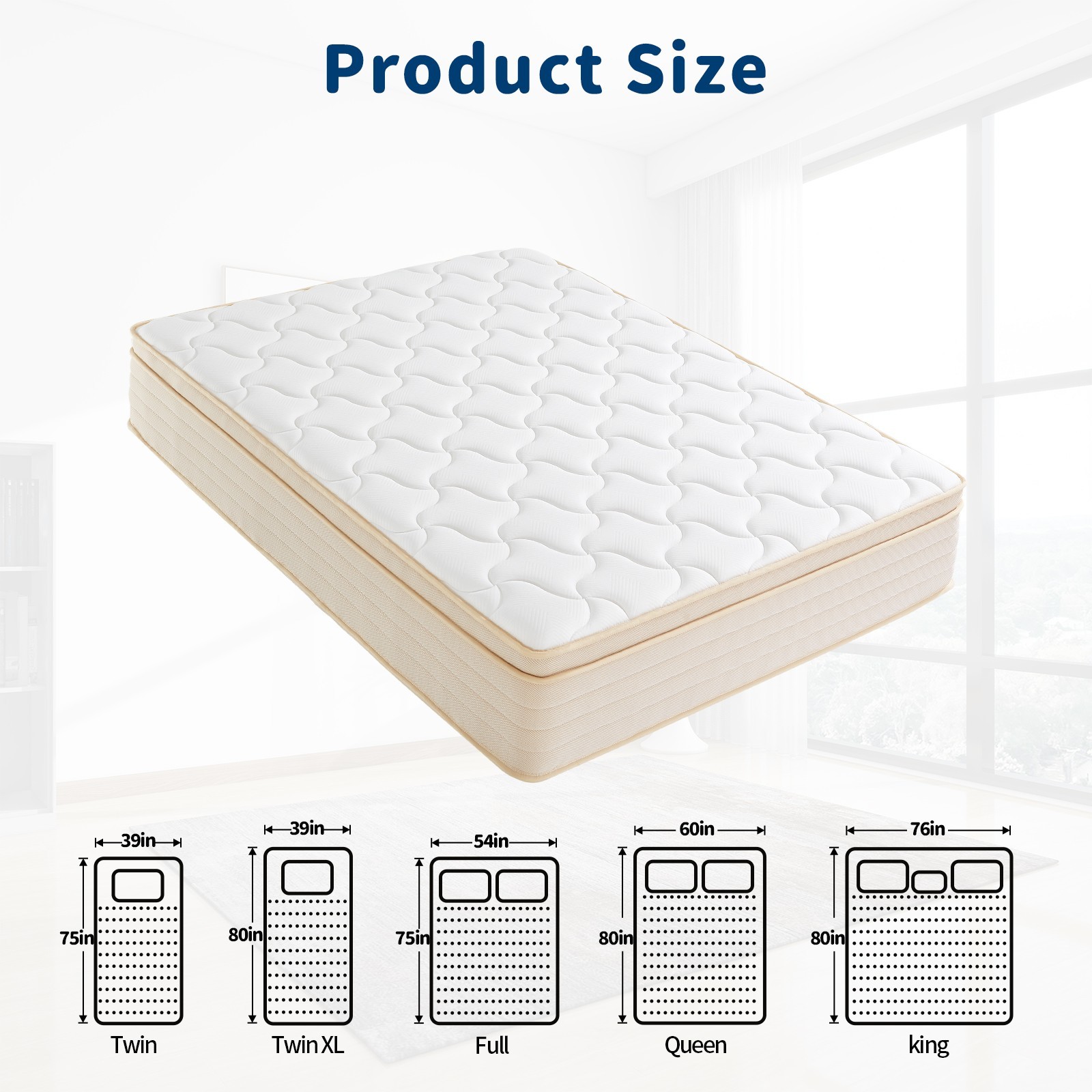 10″ 12″ Gel Memory Foam Twin Txl Full Queen King Spring Hybrid Mattress in a Box