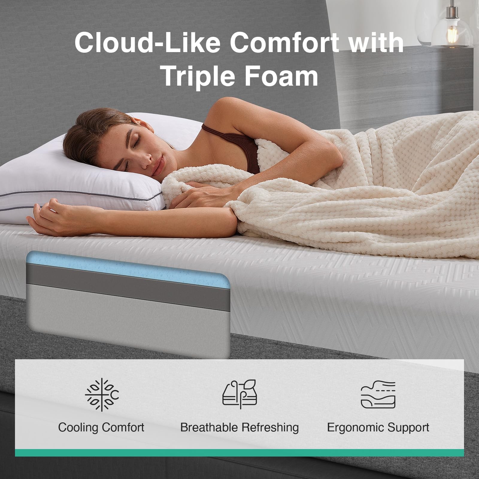 14 Inch King Mattress Box Pressure Relieving Grey Comfort Foam