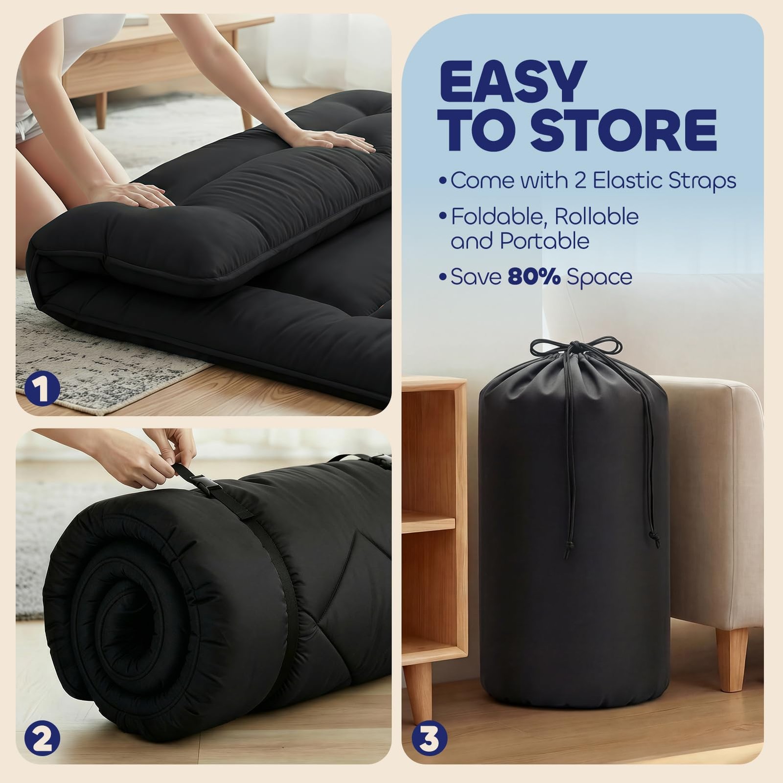 4″ Thick Japanese Futon Mattress – Space Saving Foldable Floor Mattress for G…
