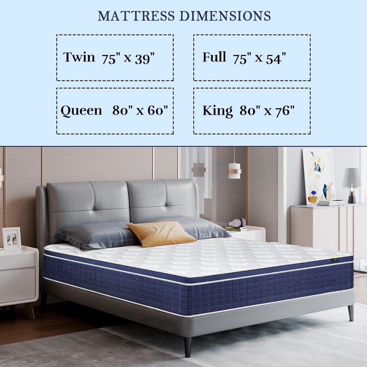 14″12″ Memory Foam Mattress Twin Full Queen King Size Pocket Spring Bed in a Box
