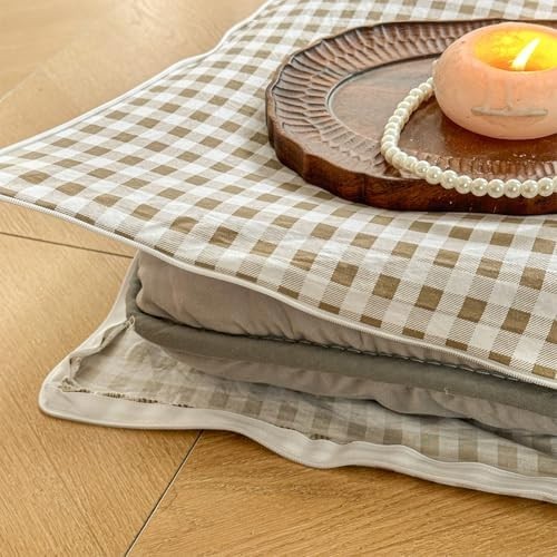 Floor Mattress Cover Gingham Checkered Futon Cover Guest Bed Japan Taupe Full