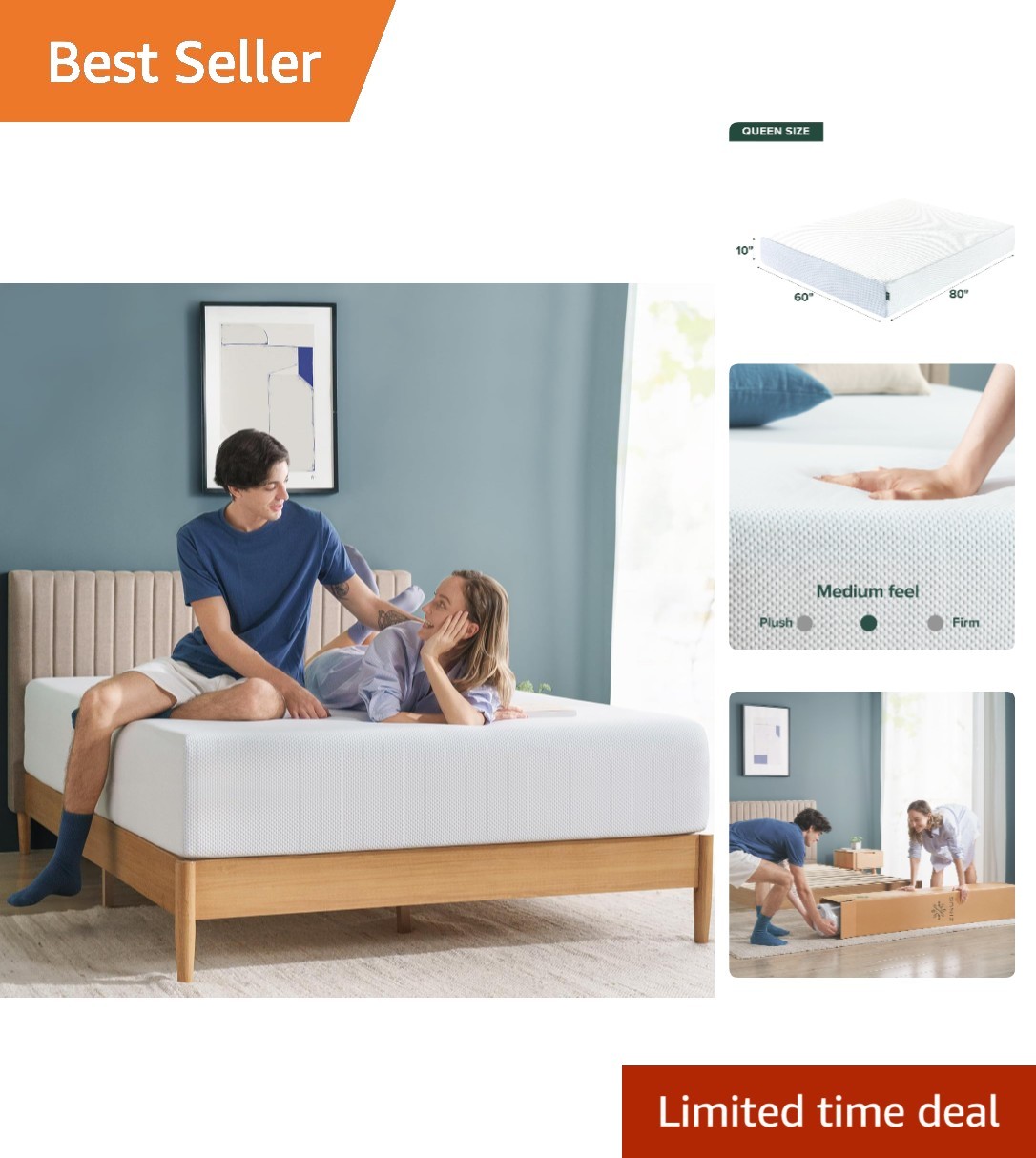 Cooling & Pressure Relieving 10-Inch Queen Memory Foam Mattress – Eco-Friendly