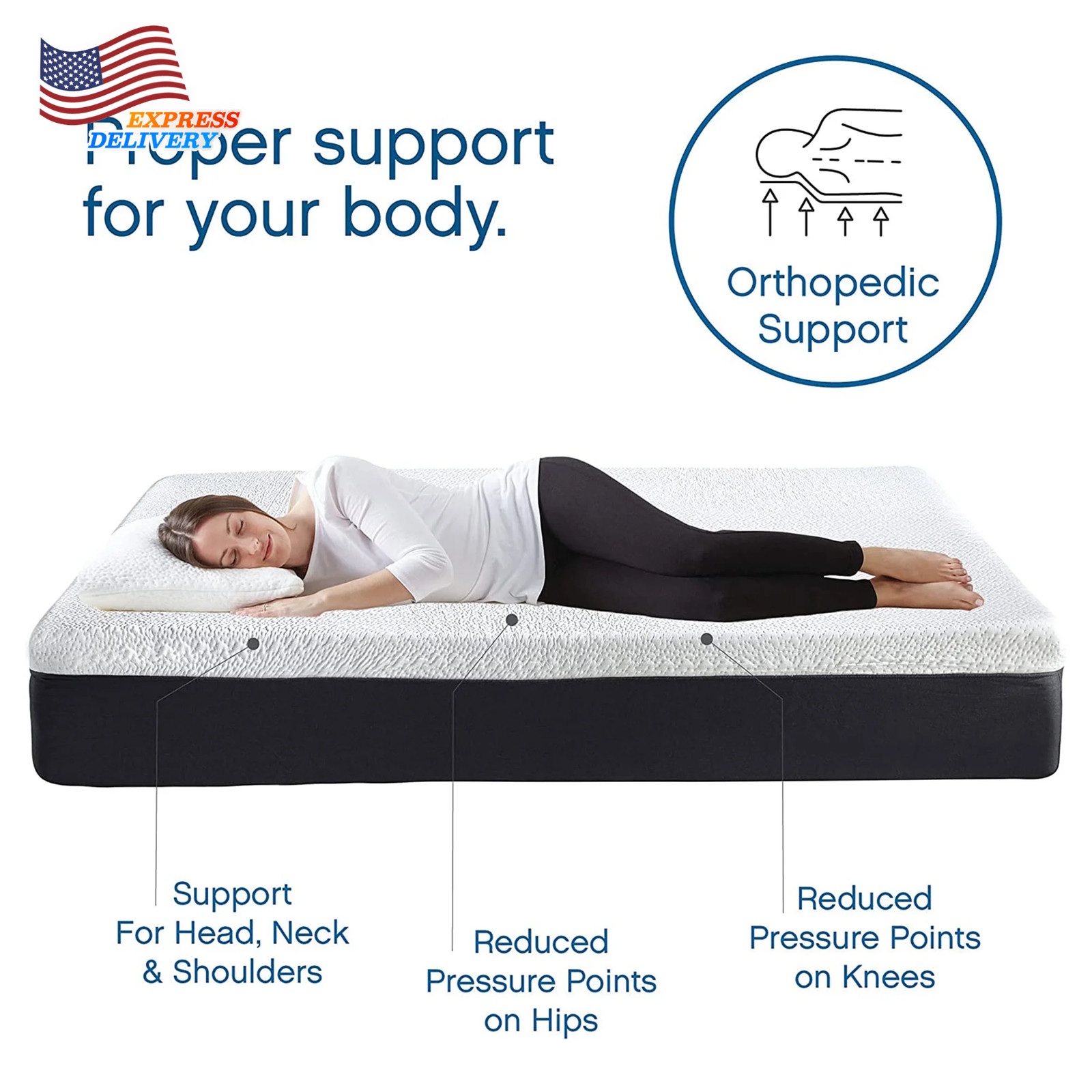 12″ King Medium Tight Top Gel Memory Foam Mattress Grey FREE SHIPPING USA