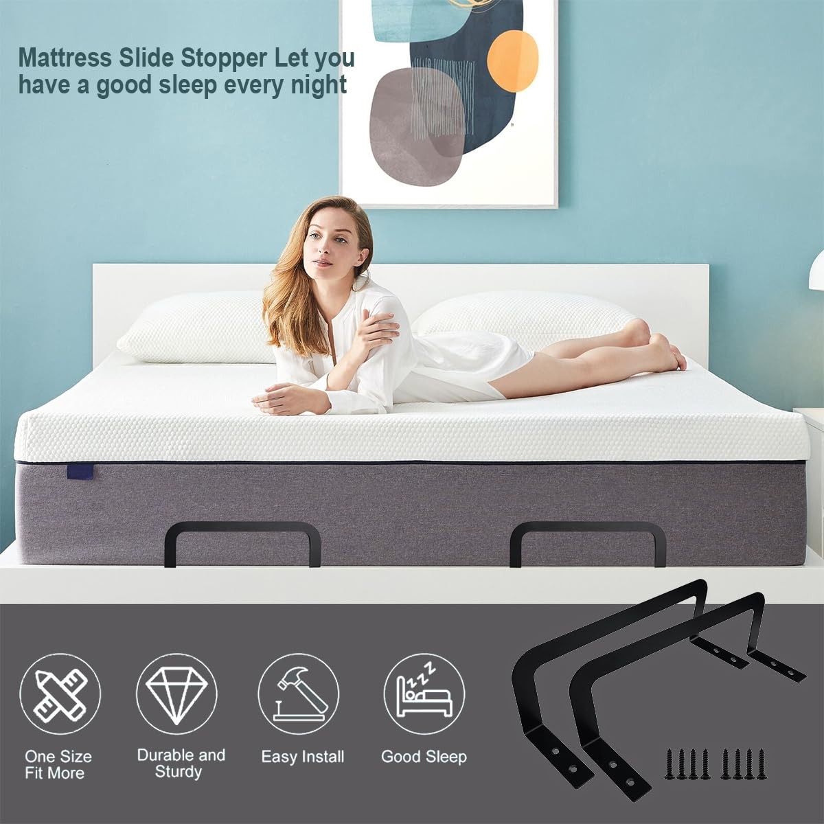 4 Pieces of Mattress Slide Stopper,Suitable for Adjustable Beds,Platform Beds…