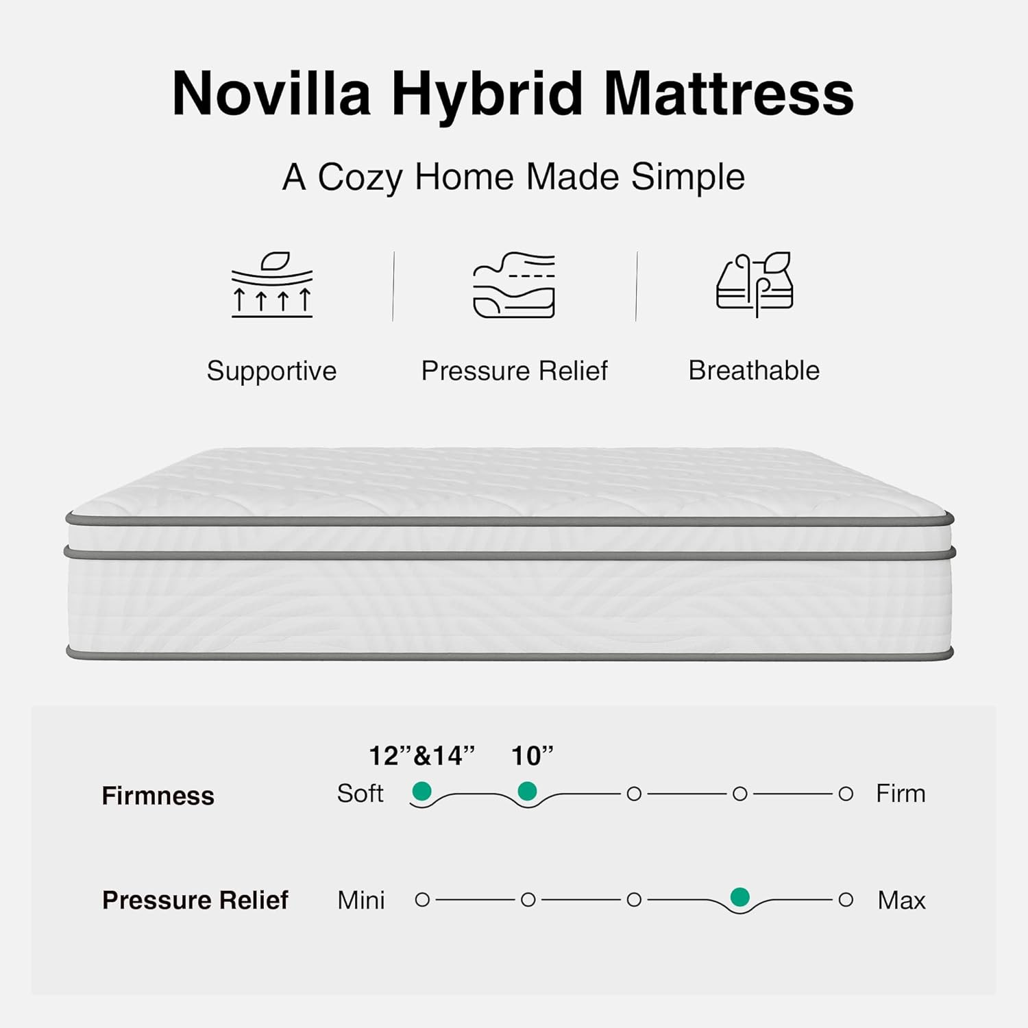Queen Mattress 12 Inch, Hybrid Mattress Queen Size with Comfy Support, Bed Mattr