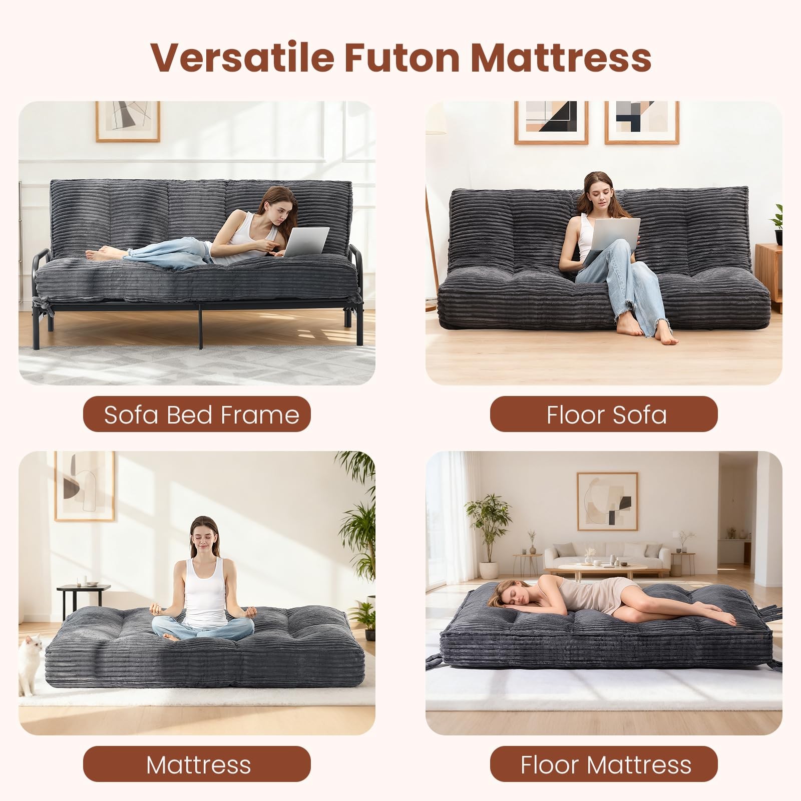 feliz home 10″ Futon Mattress Queen Size,Futons Sofa Couch Bed with Straps, T…