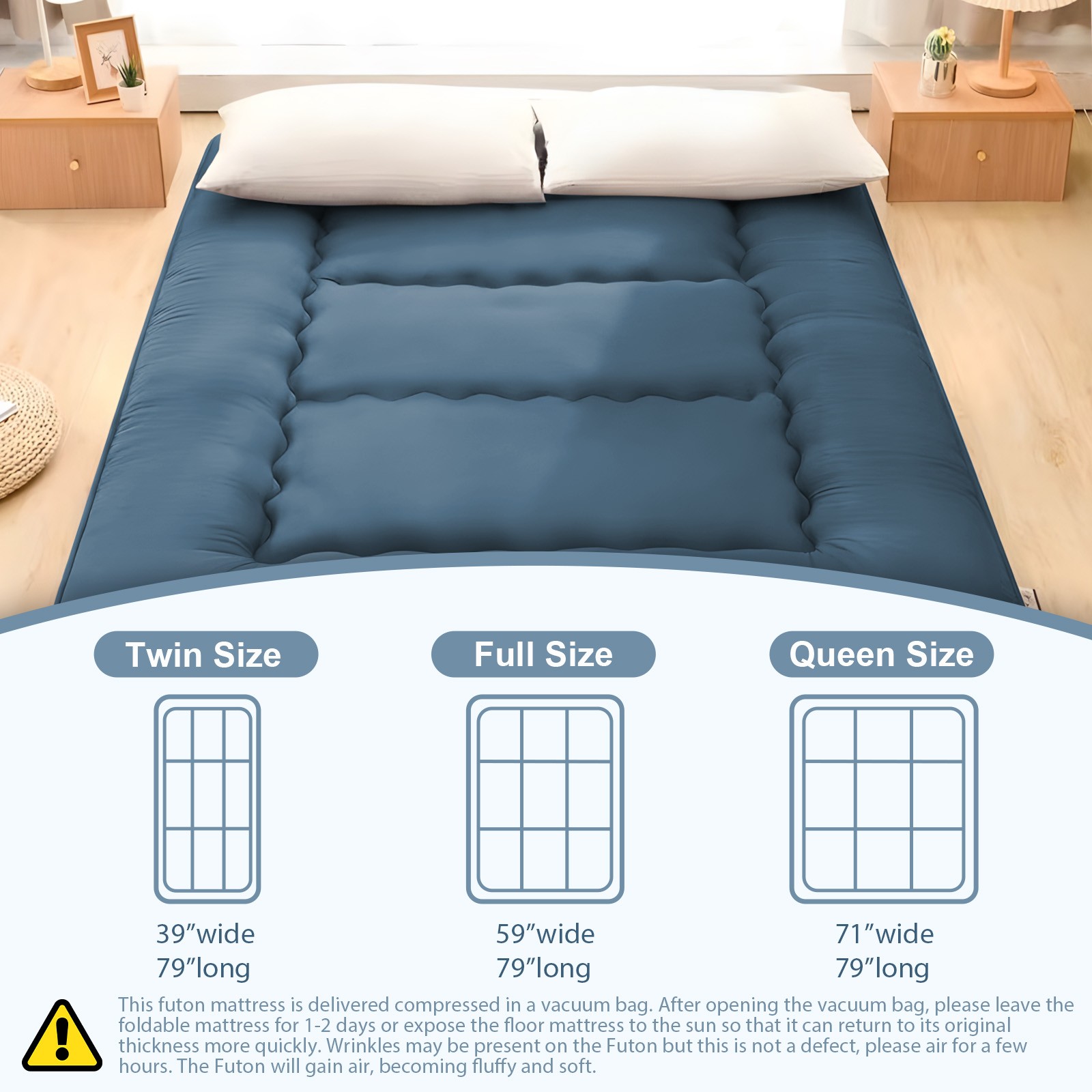 Foldable Japanese Floor Mattress Roll Up Futon Tatami Mat for Camping Guest Room