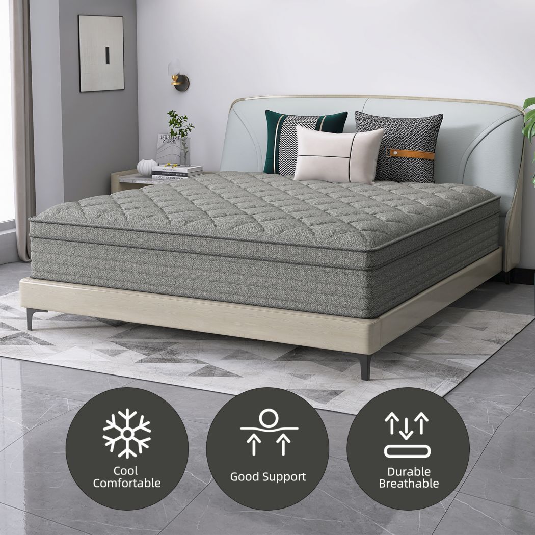 12″ 14″ Twin Full Queen King Size Mattress in a Box Memory Foam Spring Gray Bed