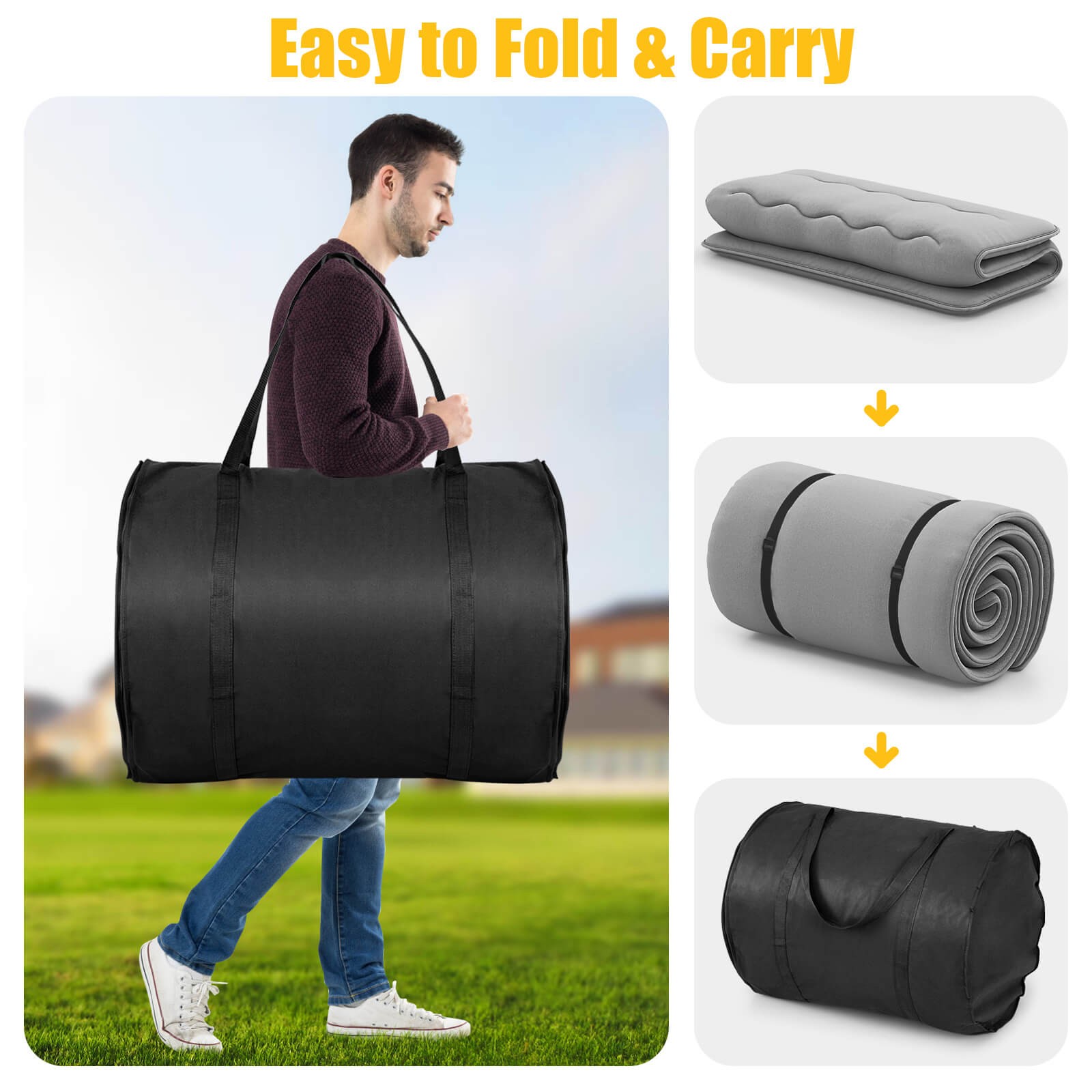 Full Futon Mattress Washable Cover Carry Bag Gray Japanese Floor Pad