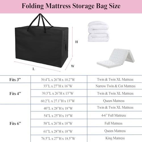 Folding Mattress Storage Bag for Tri Fits for 6″ Full Mattress (58×26×18 Inch)