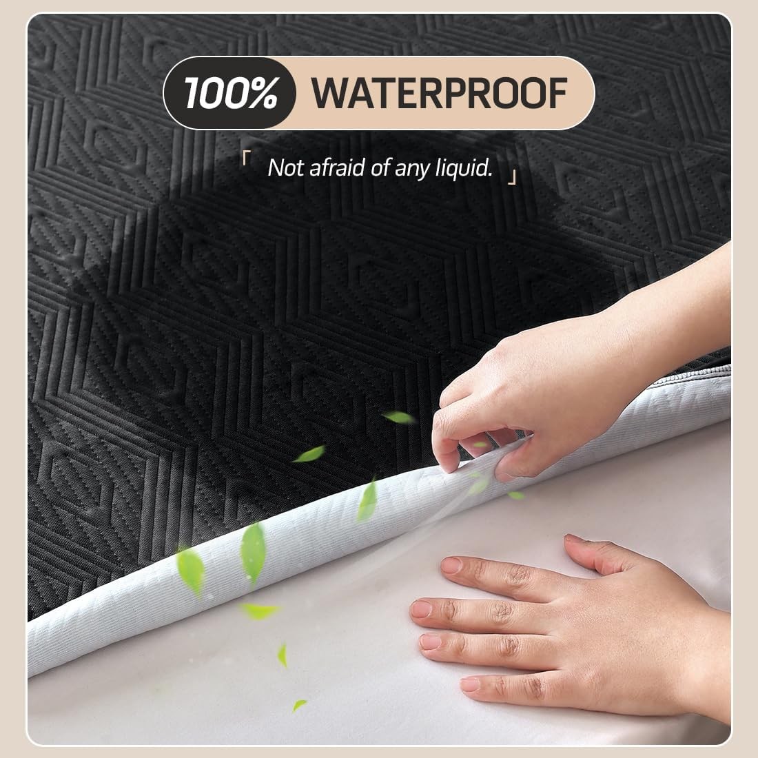 Black Premium Jacquard 100% Waterproof Full Mattress Protector, Full,