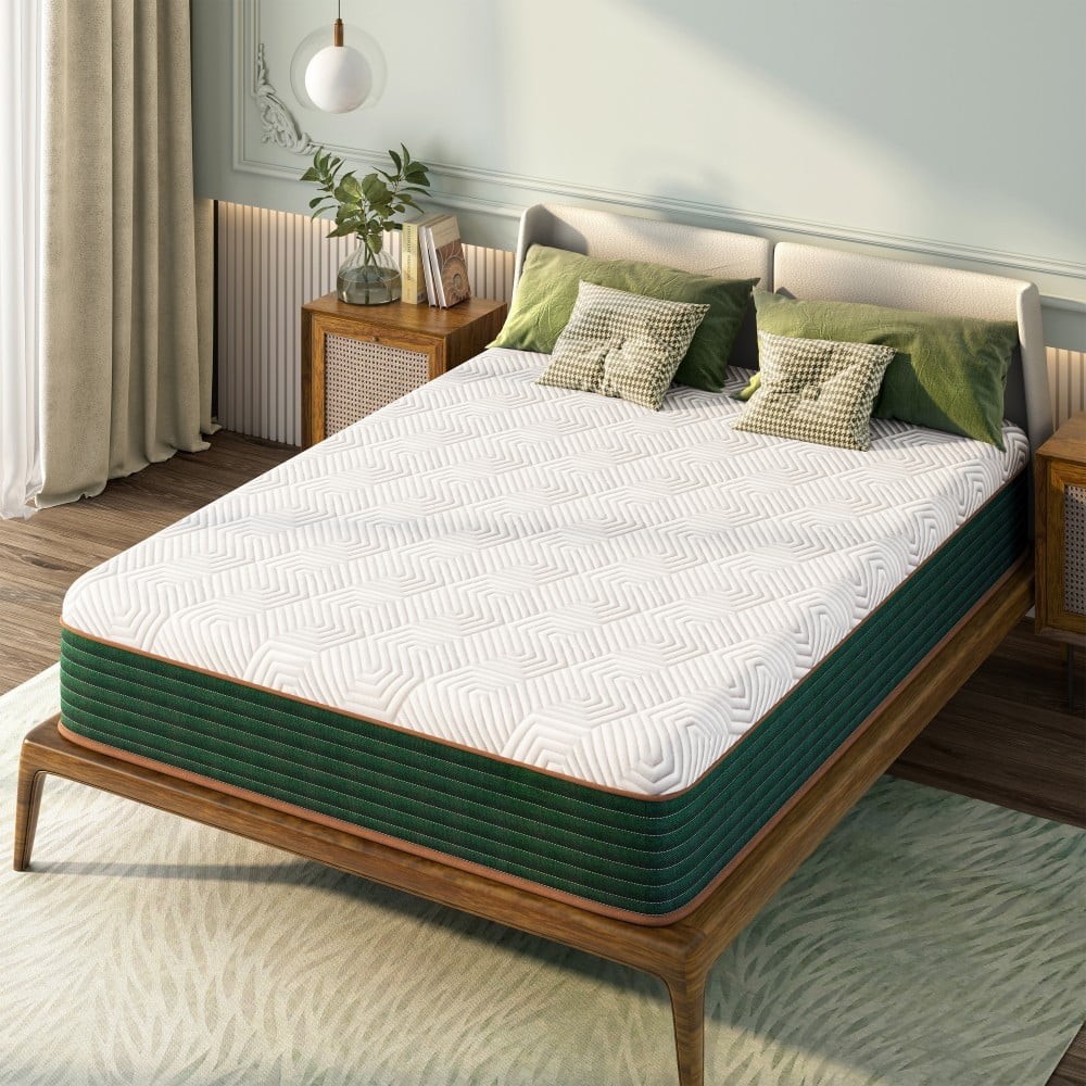 EN ZEFFLY MATTRESS 10″ FULL MATTRESSES INNERSPRING GEL MEMORY FOAM – WHITE/GREEN